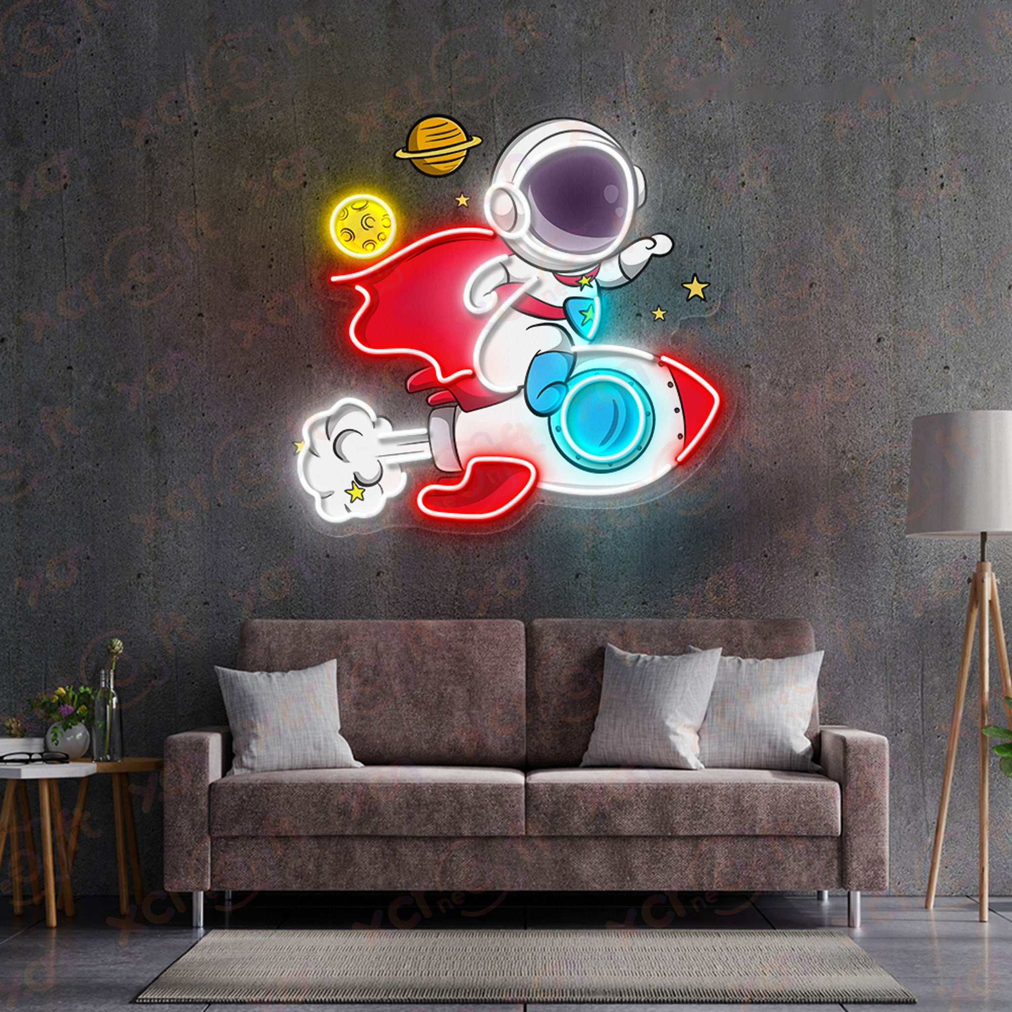 Astronaut Heroic Figures Neon Wall Art