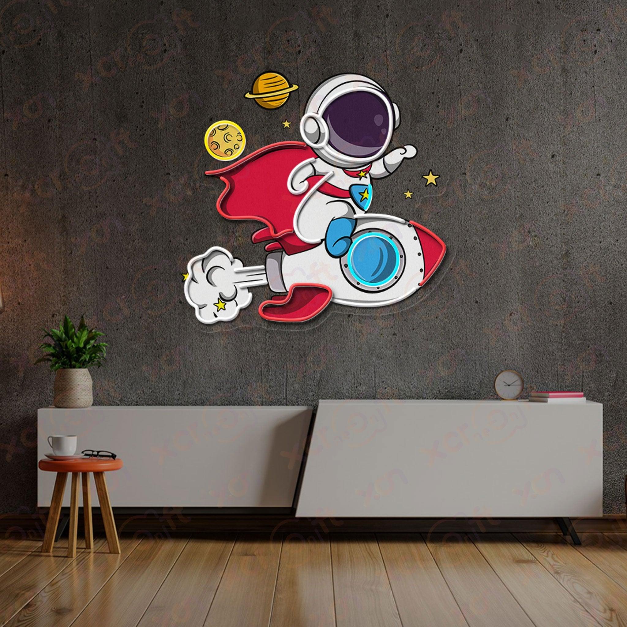 Astronaut Superman Neon Wall Art