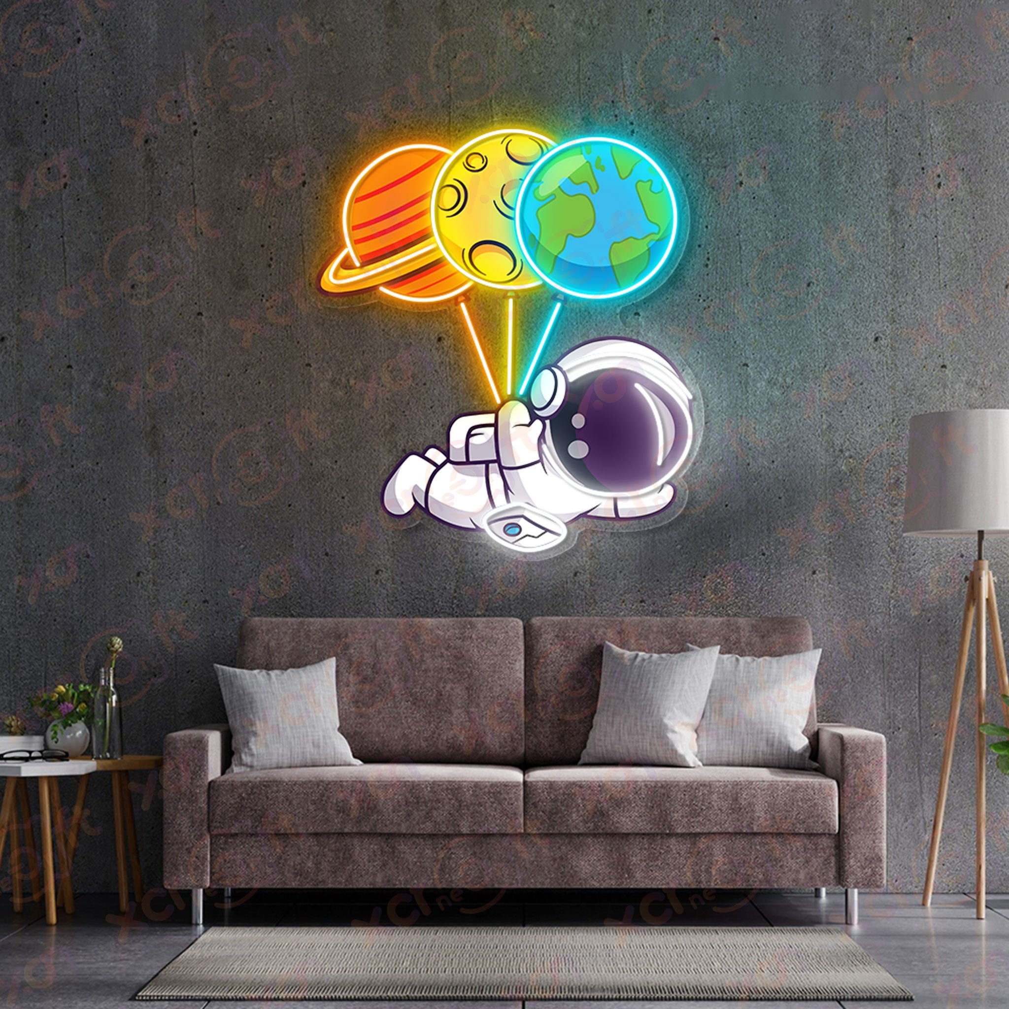 Astronaut Flying Neon Wall Art