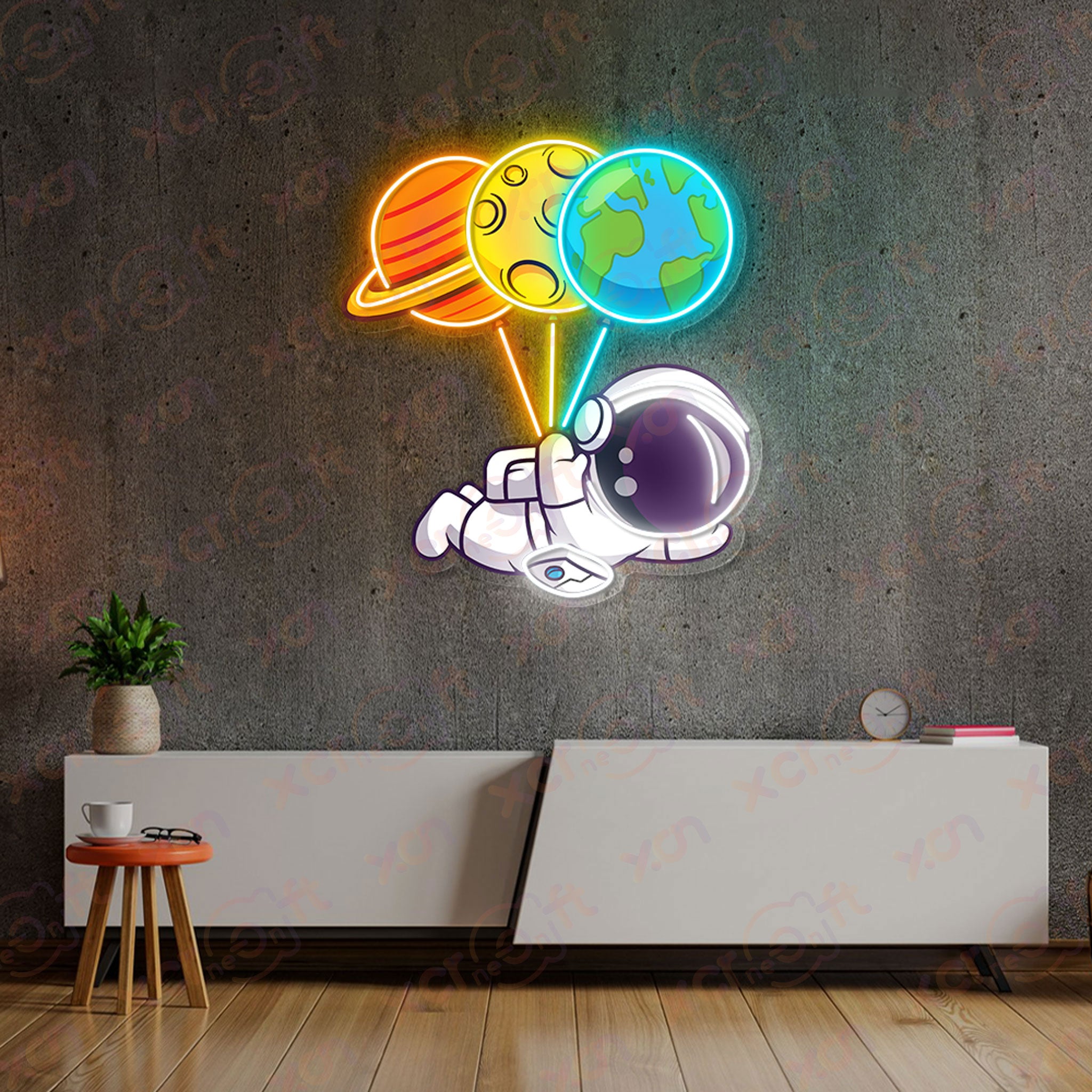 Astronaut Flying Neon Wall Art