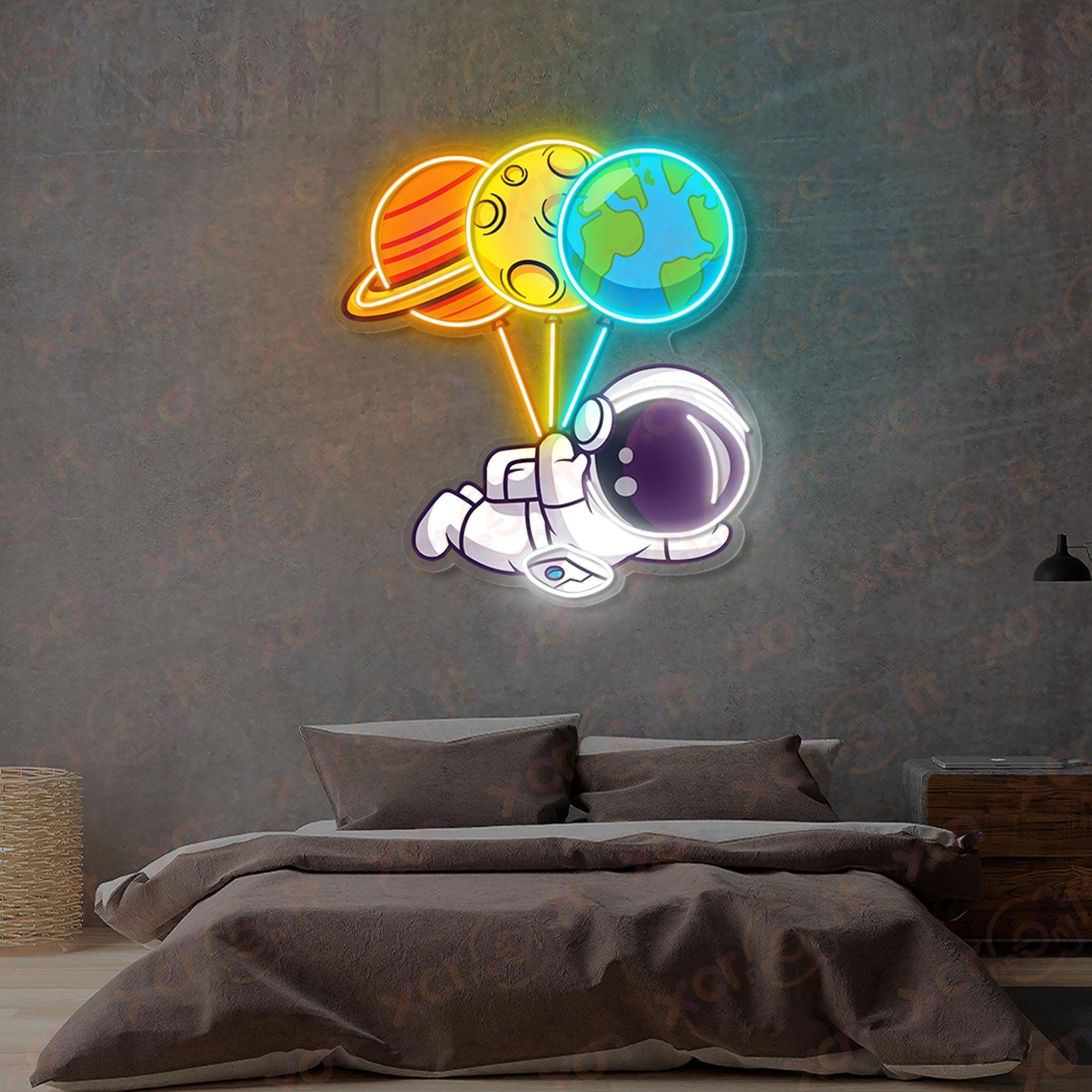 Astronaut Flying Neon Wall Art