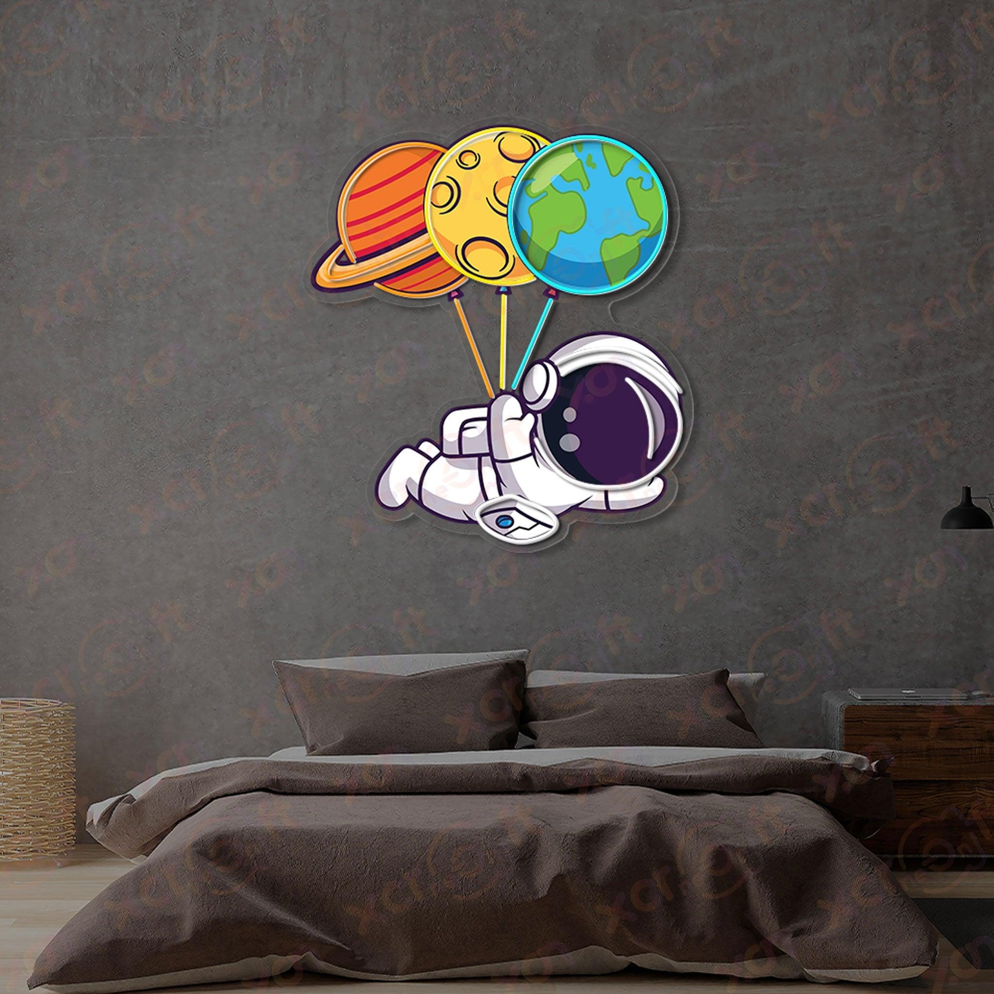 Astronaut Flying Neon Wall Art