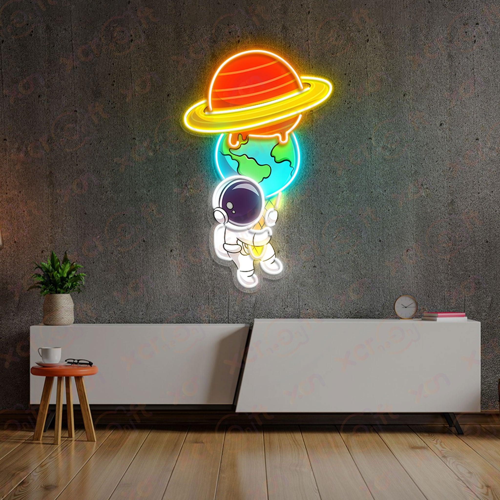 Astronaut Holding Icecream UV Printed Neon Sign