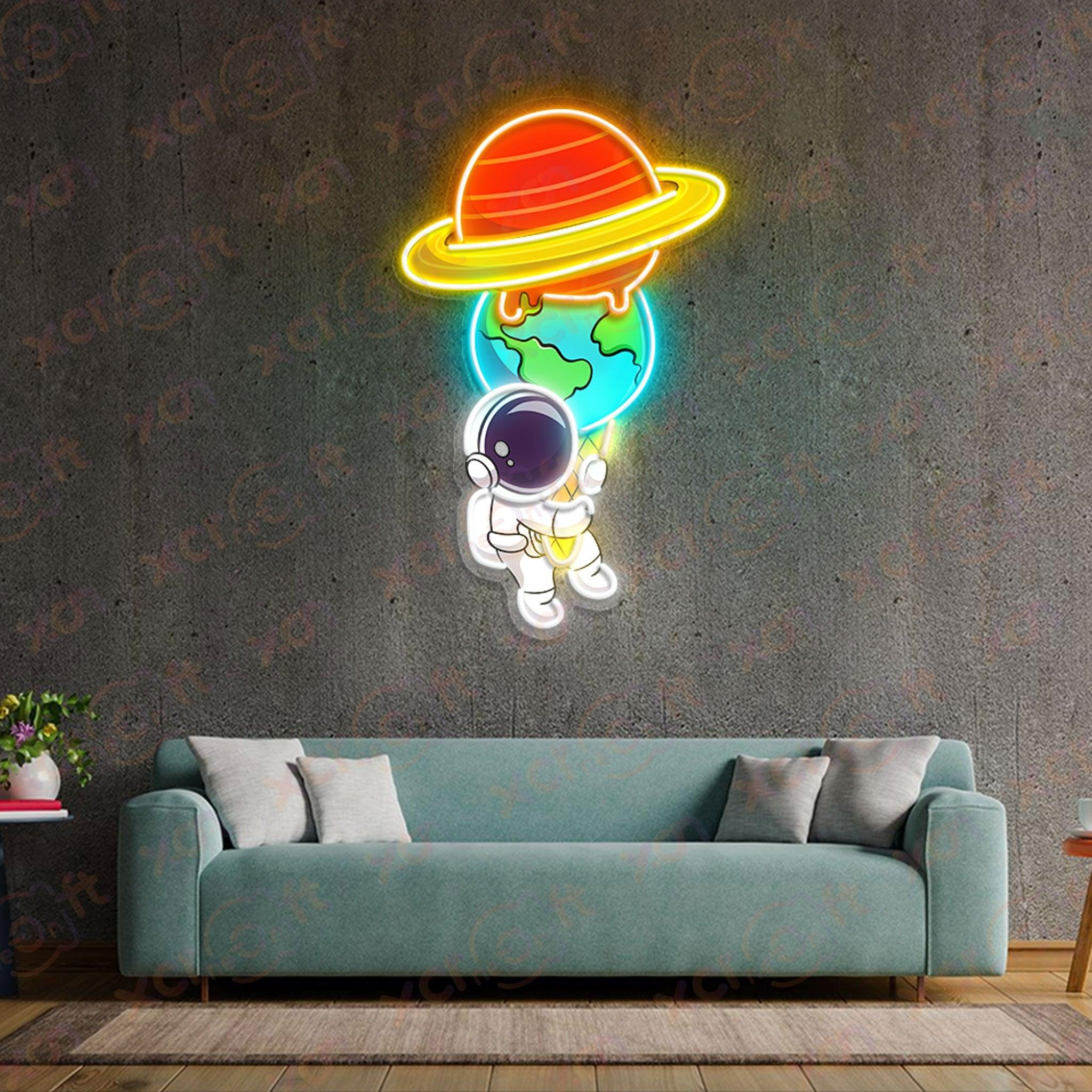 Astronaut Holding Icecream UV Printed Neon Sign