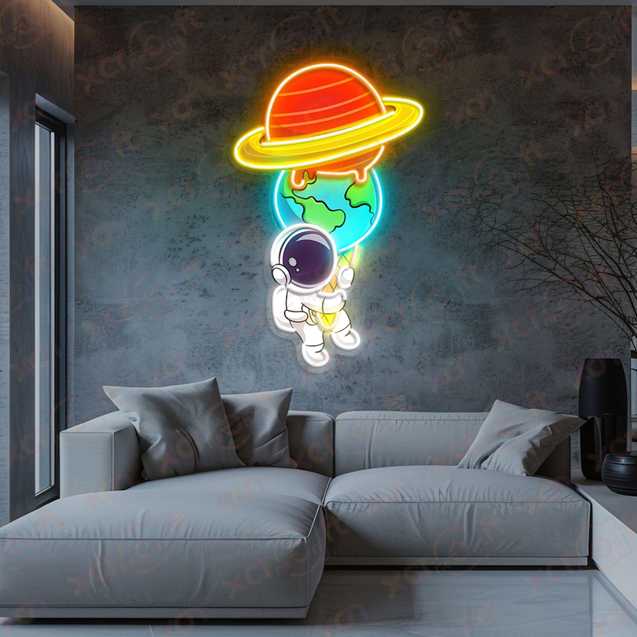 Astronaut Holding Icecream UV Printed Neon Sign