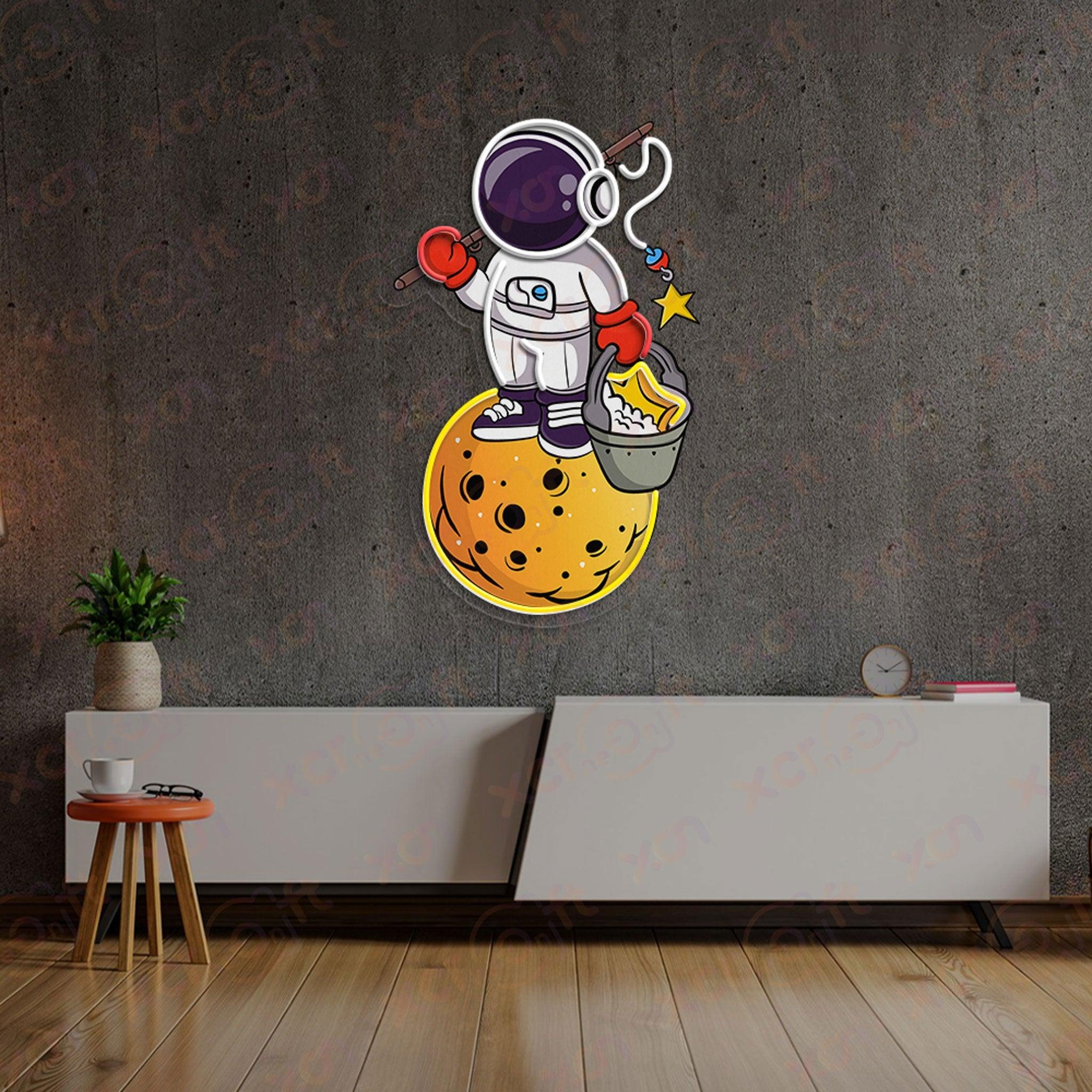 Astronaut is Fishing Color Neon