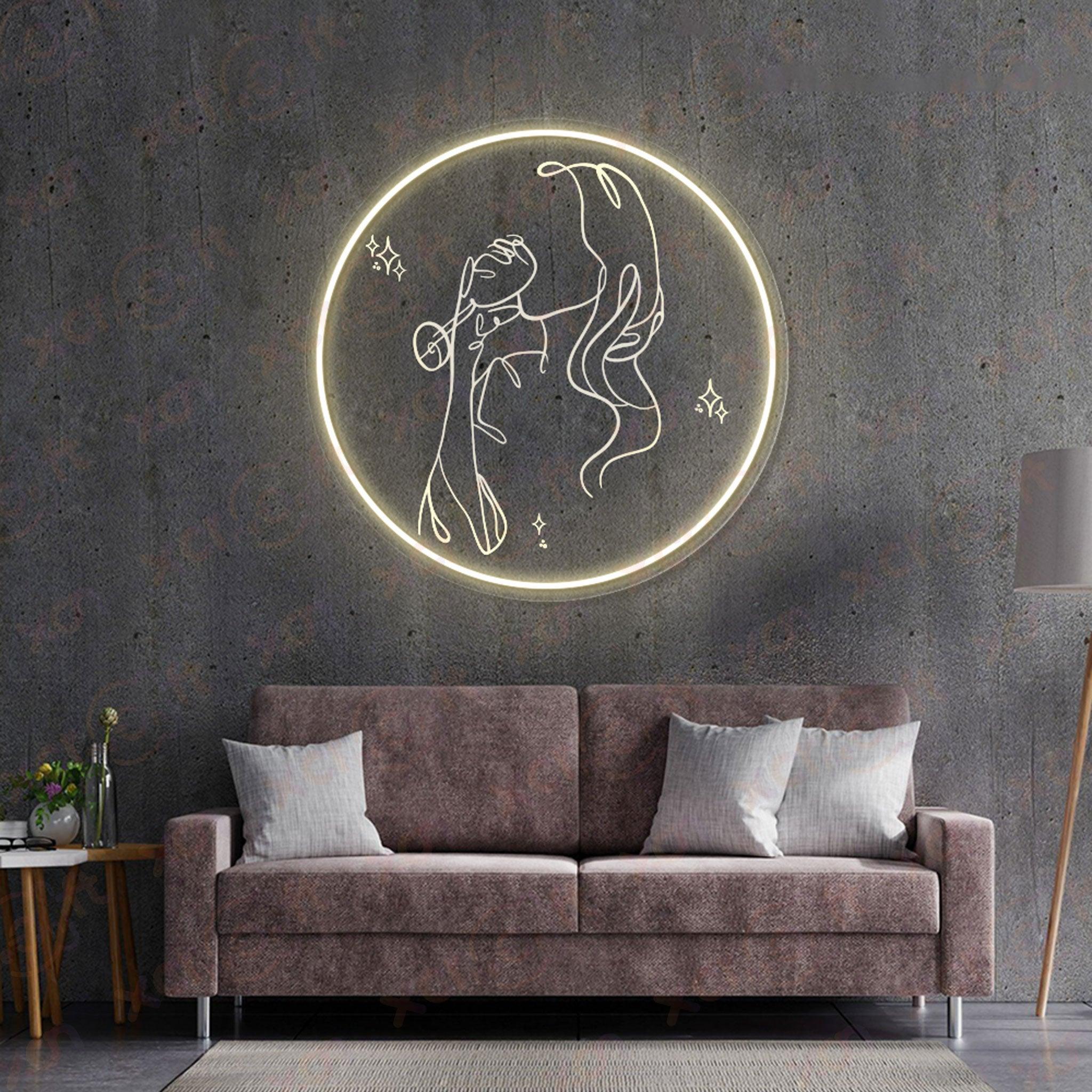 Girl Drinking Wine Neon Wall Art