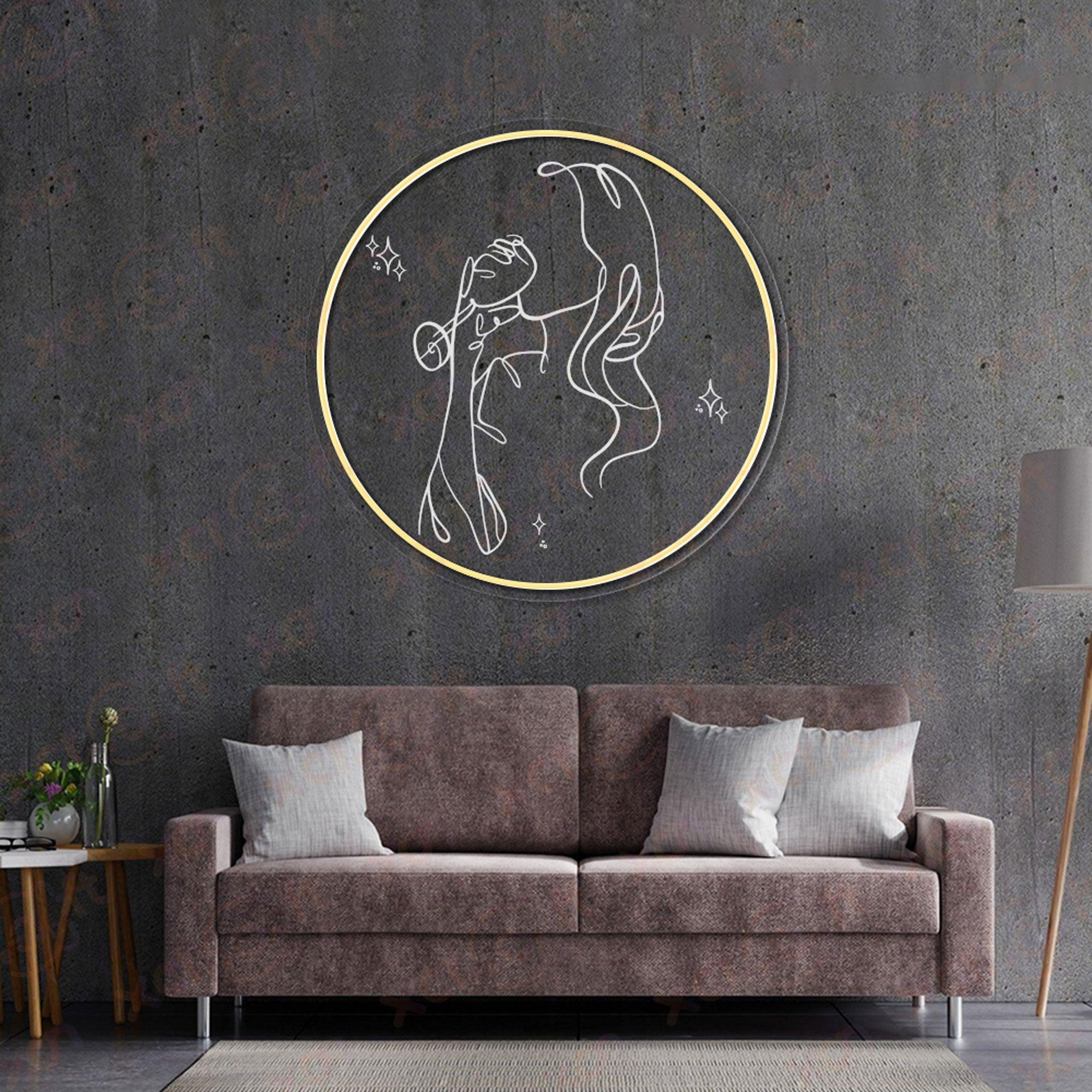 Girl Drinking Wine Neon Wall Art