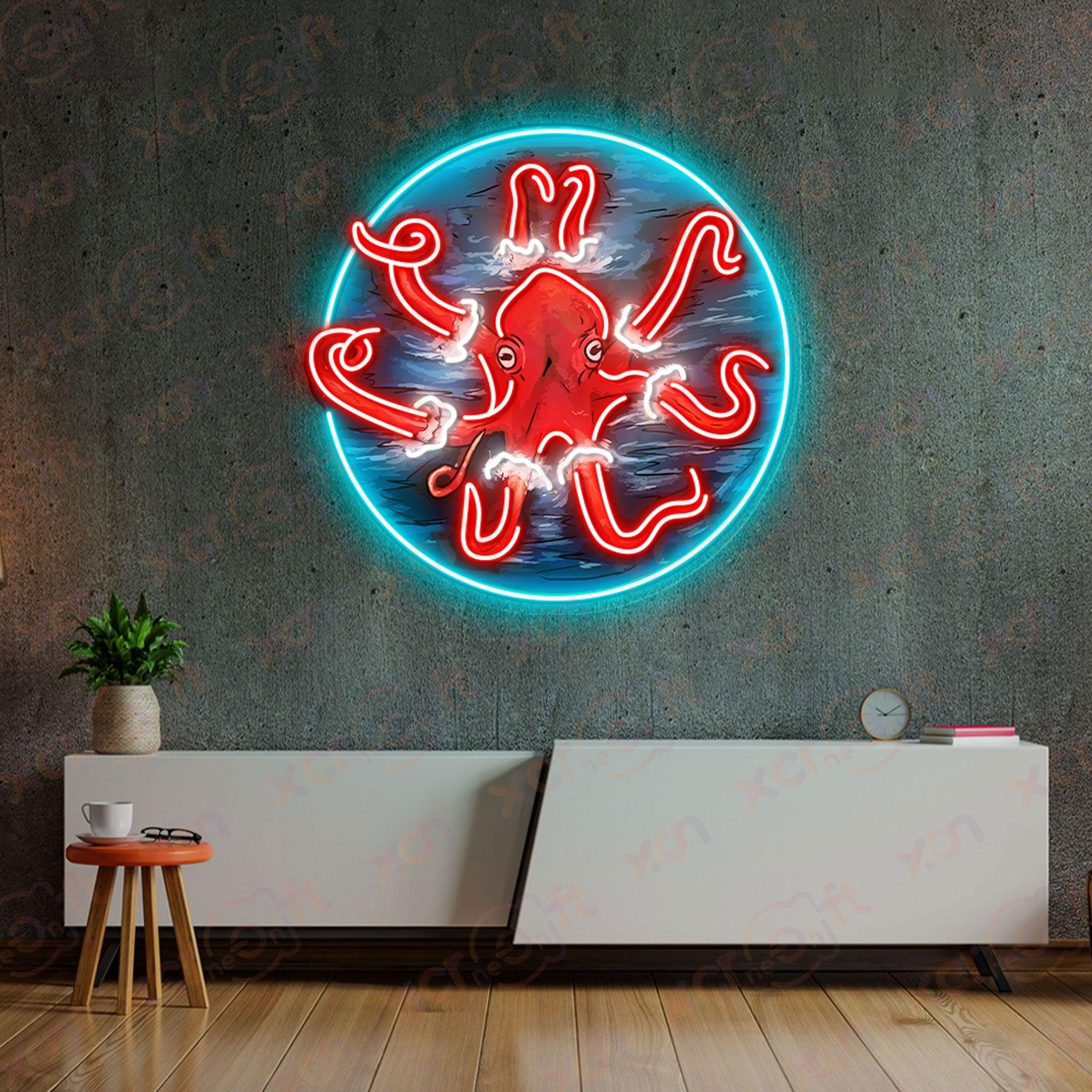 Red Squid UV Printed Neon Sign