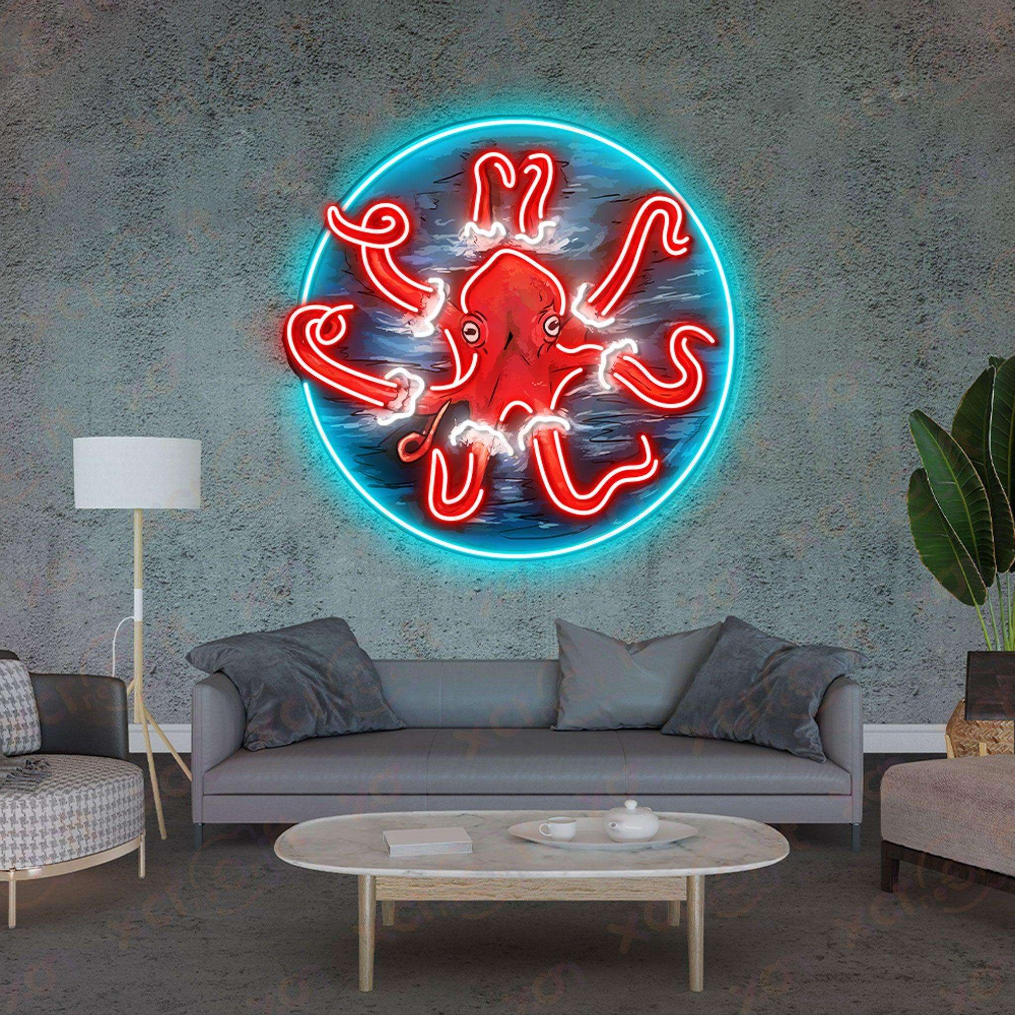 Red Squid UV Printed Neon Sign