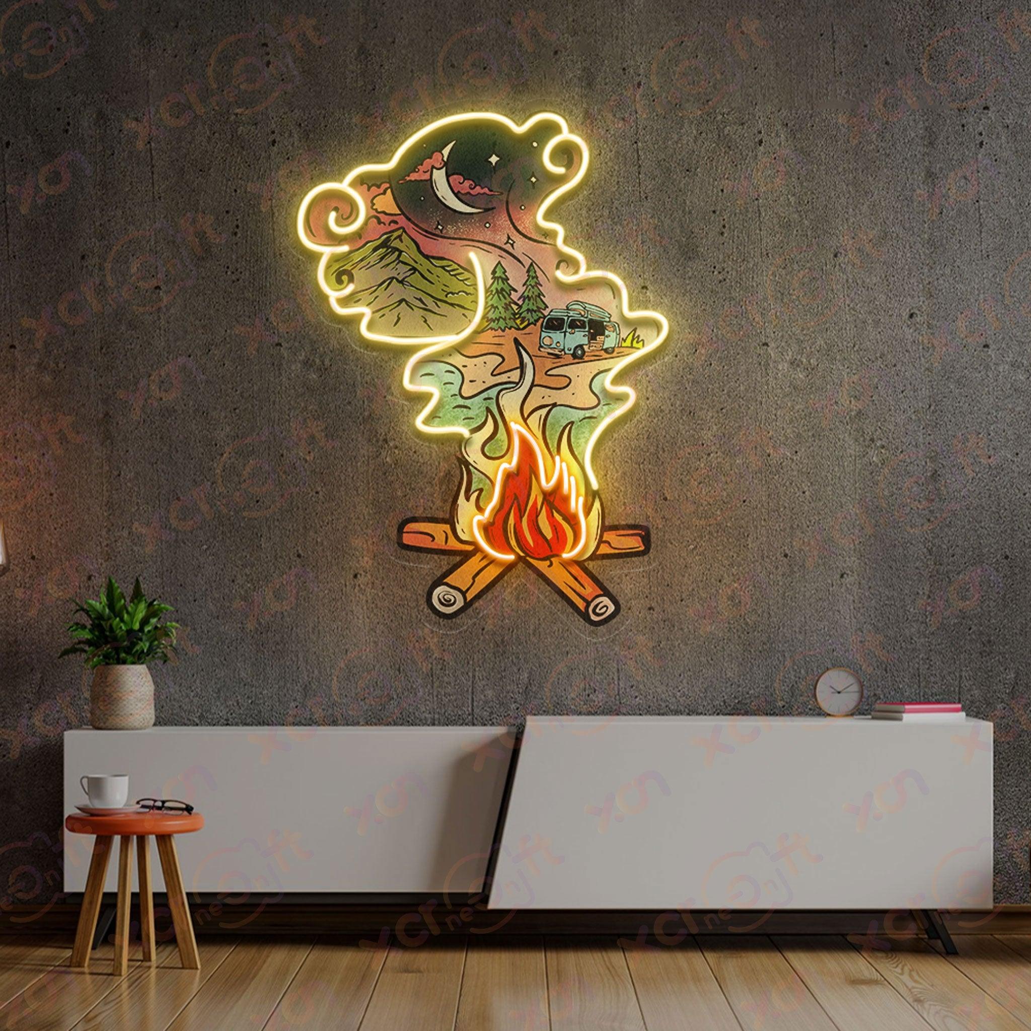 Camping Fire Man Cave LED Neon Sign