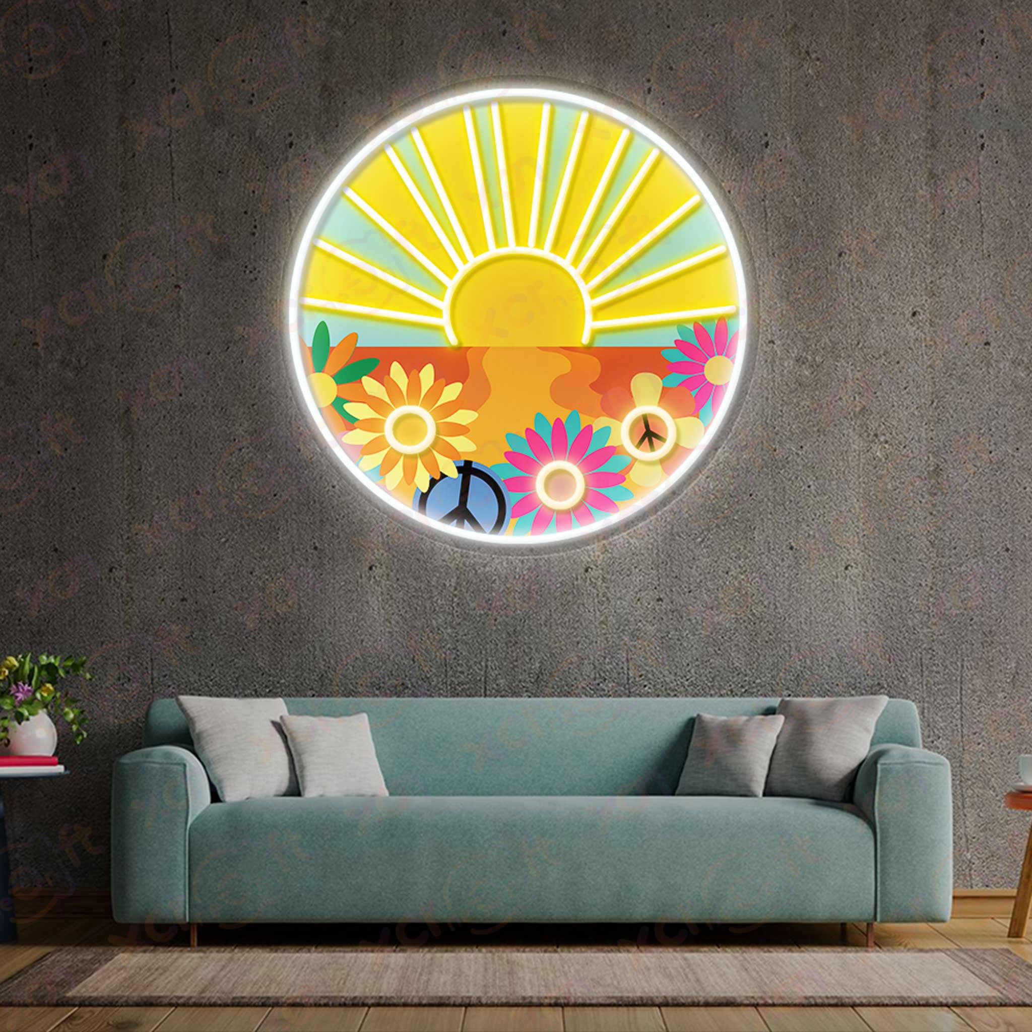 Groovy Neon Wall Art for Living Room Decor