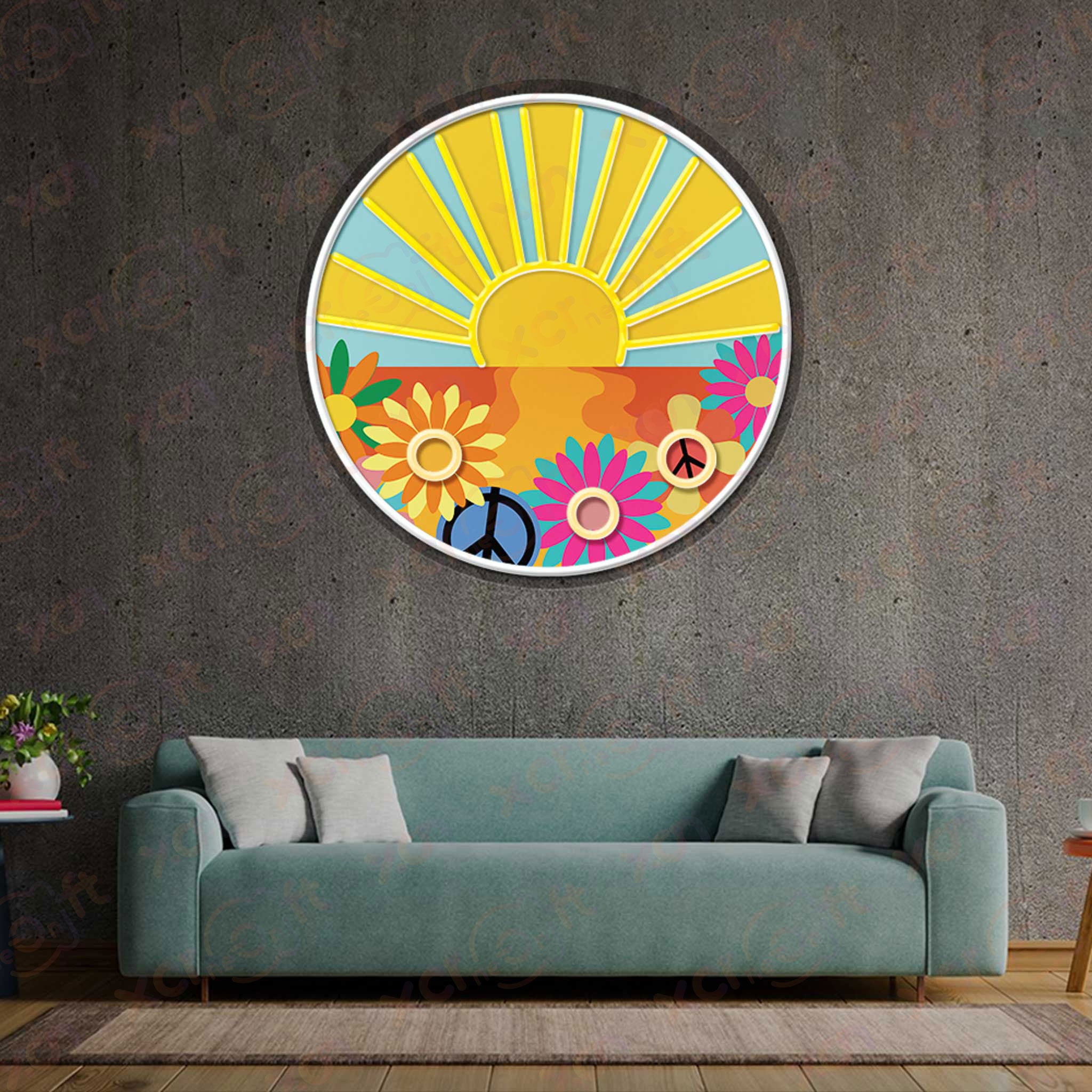 Groovy Neon Wall Art for Living Room Decor