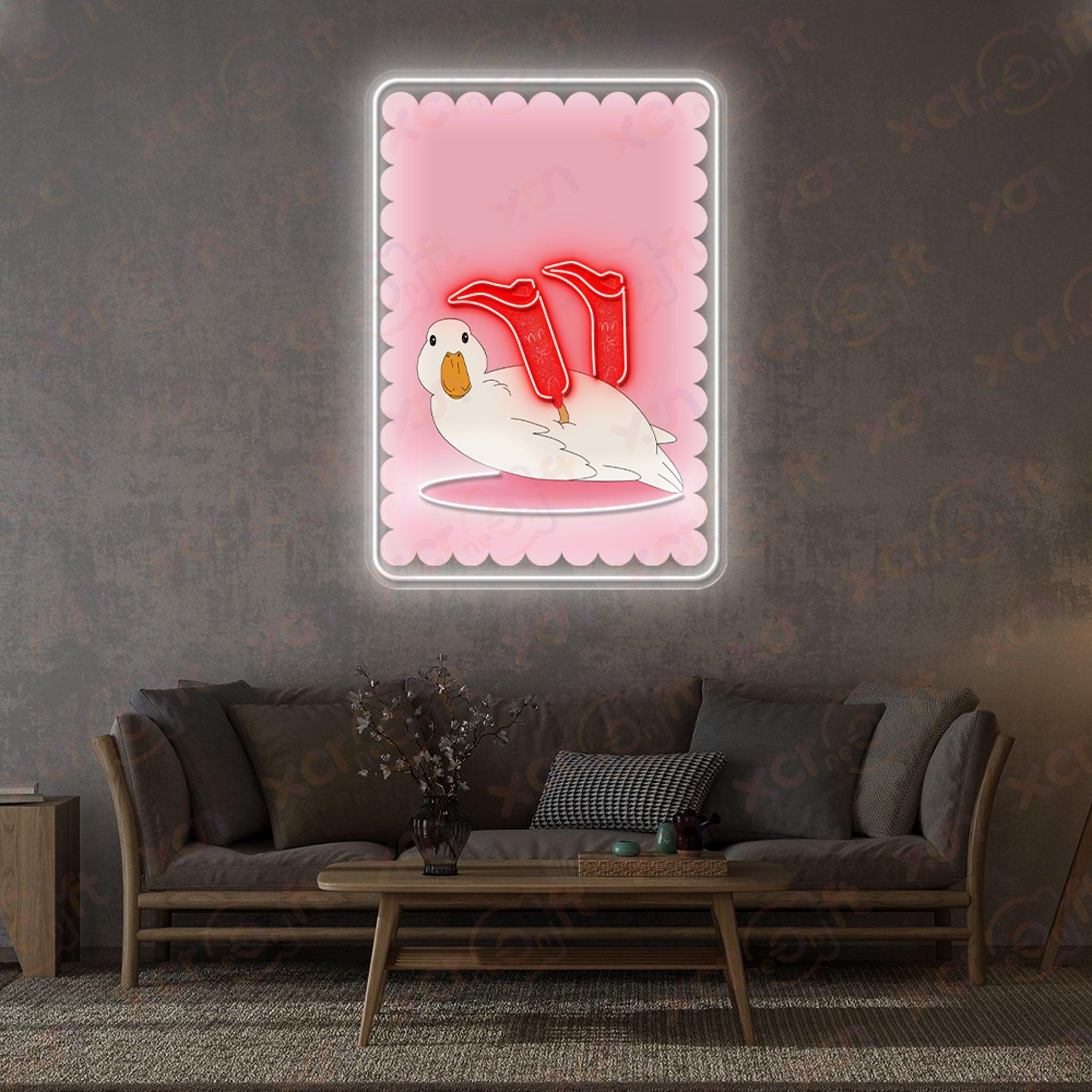 LED neon wall art of duck in pink frame