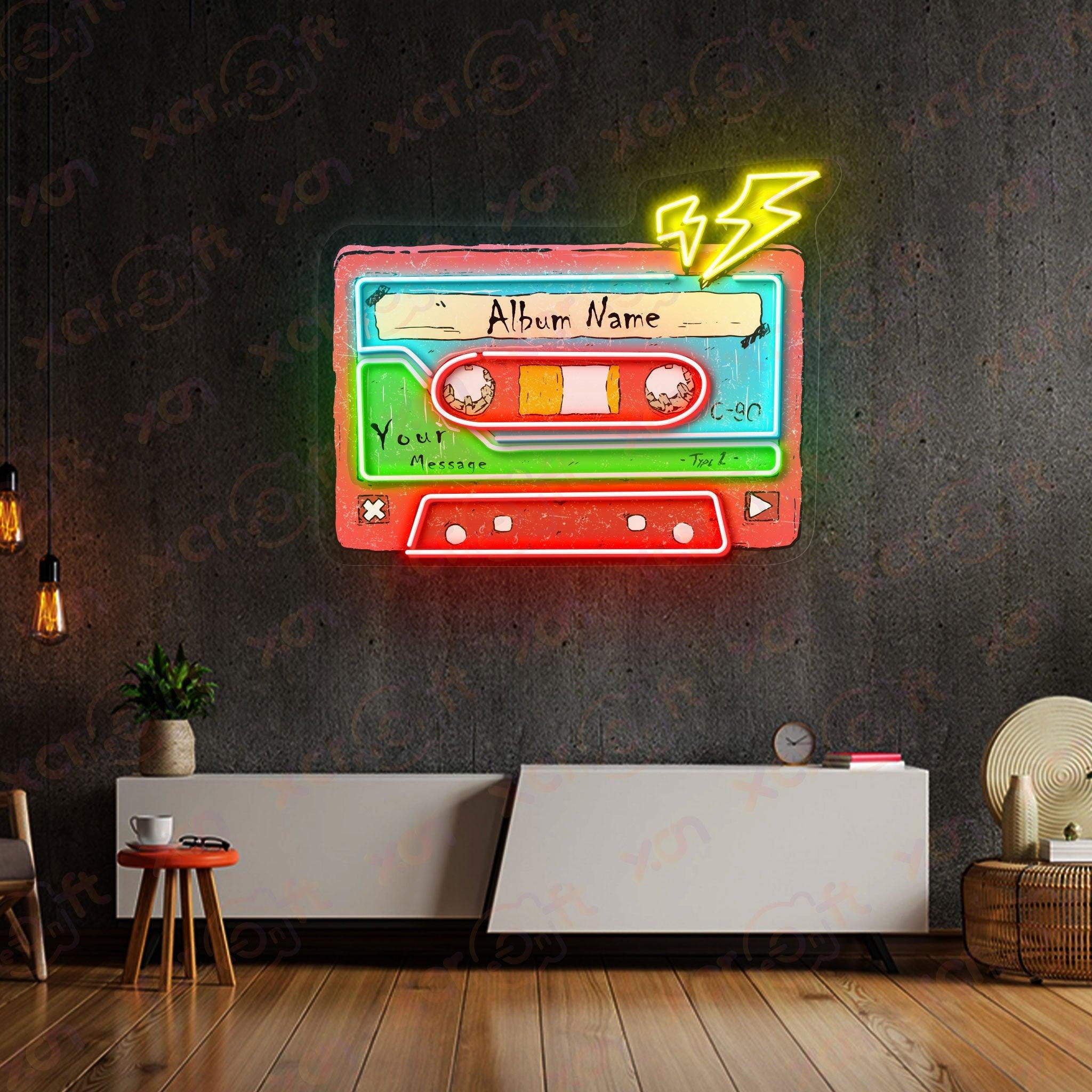 Neon Wall Art: Customizable Vintage Music Tape