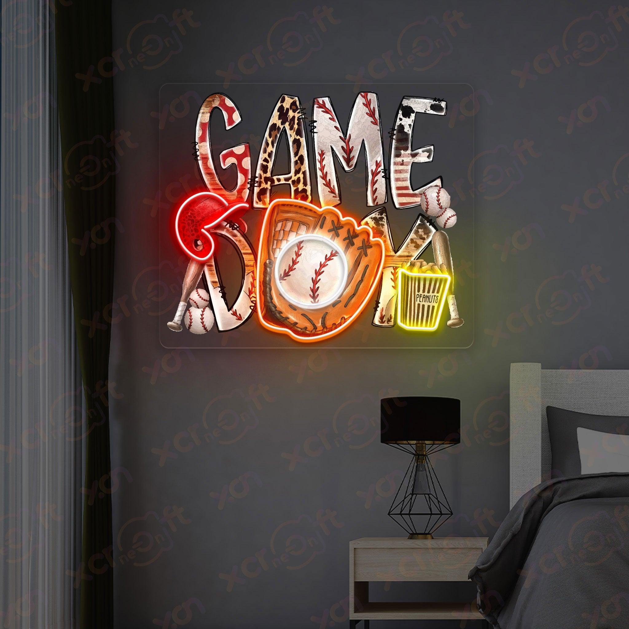 UV Neon Sign: ‘GAME DAY’ Baseball Wall Art.