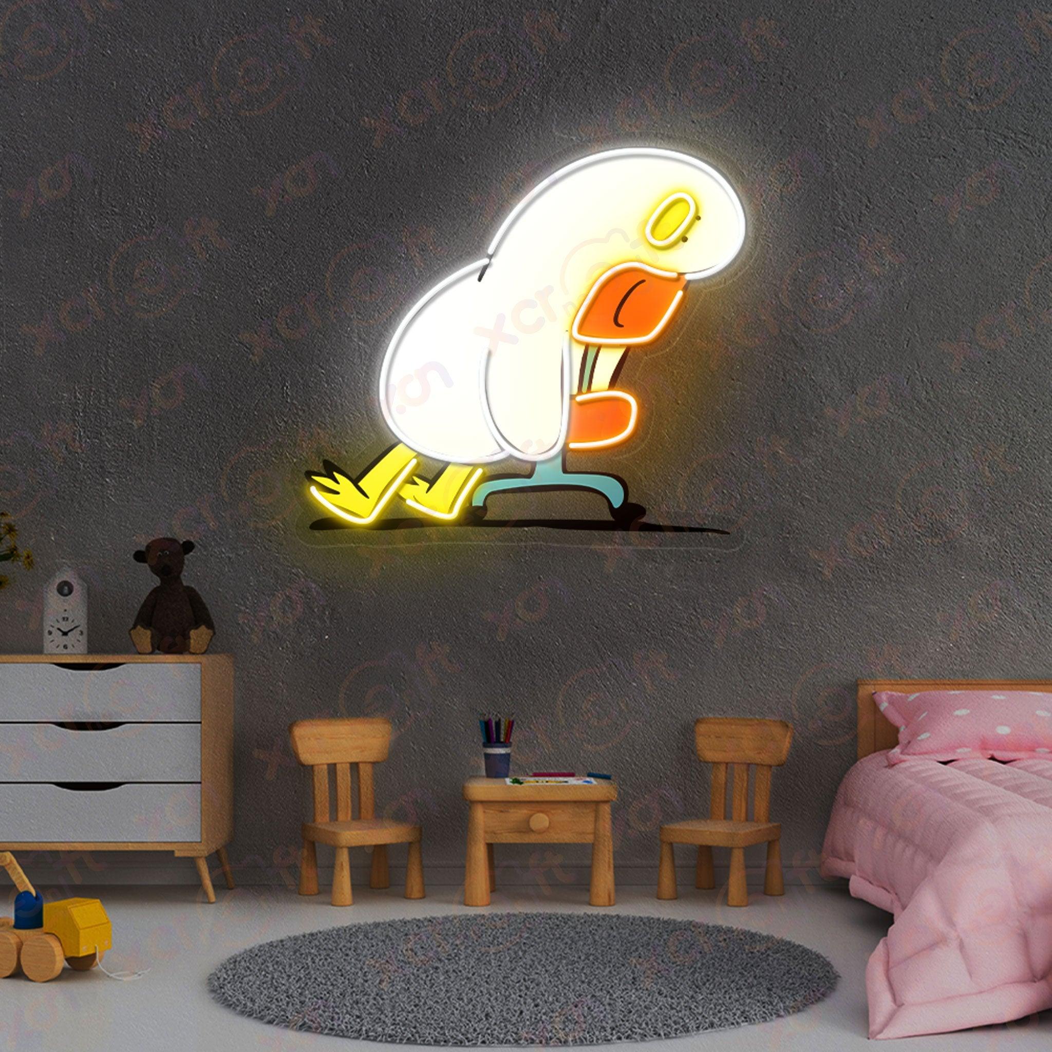 Color Neon Light: Cartoon Figure Running Design.