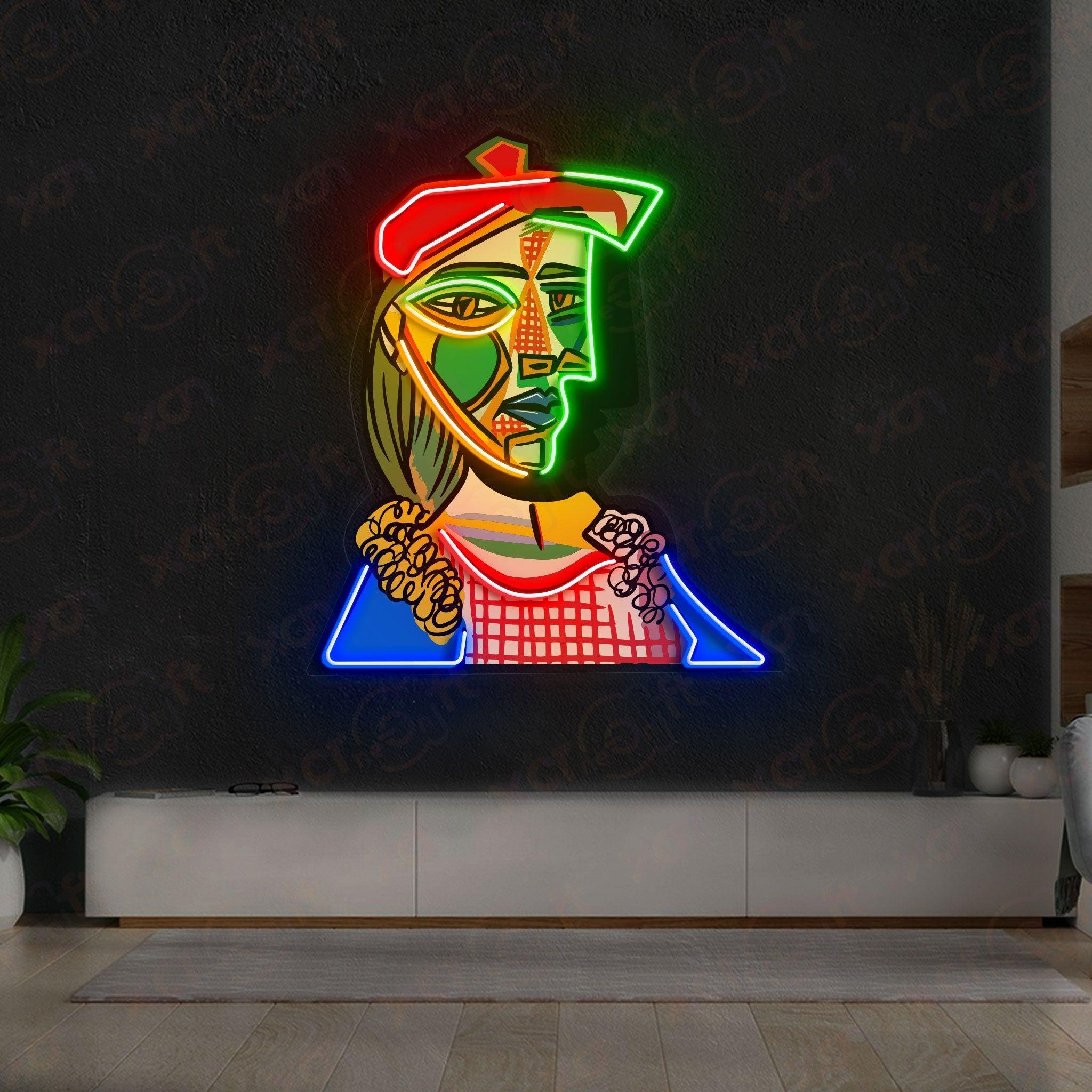 Cubist Portrait Neon Wall Art