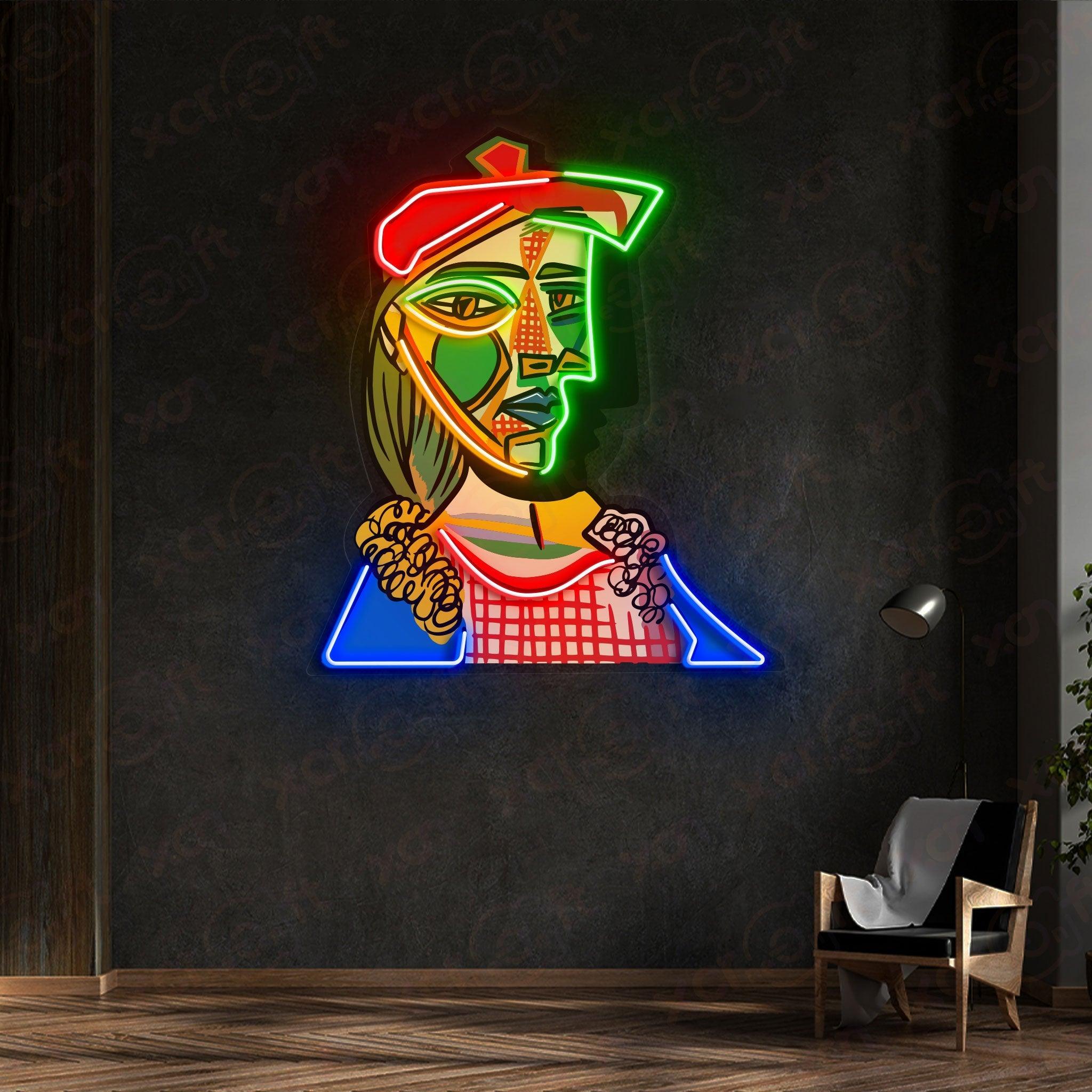 Cubist Portrait Neon Wall Art