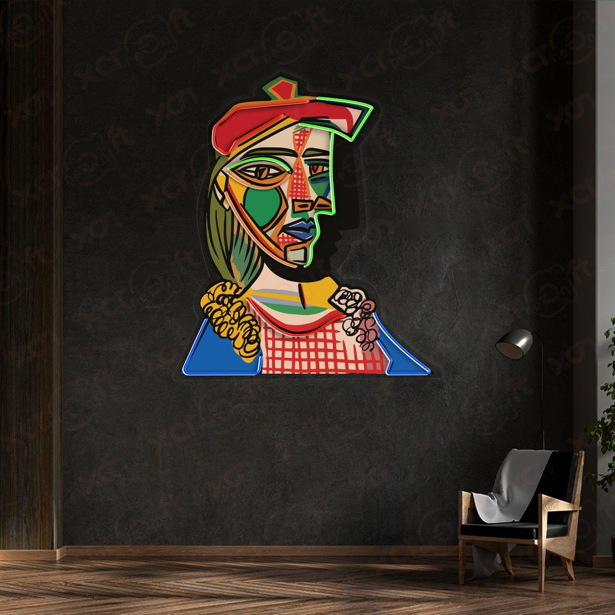 Cubist Portrait Neon Wall Art