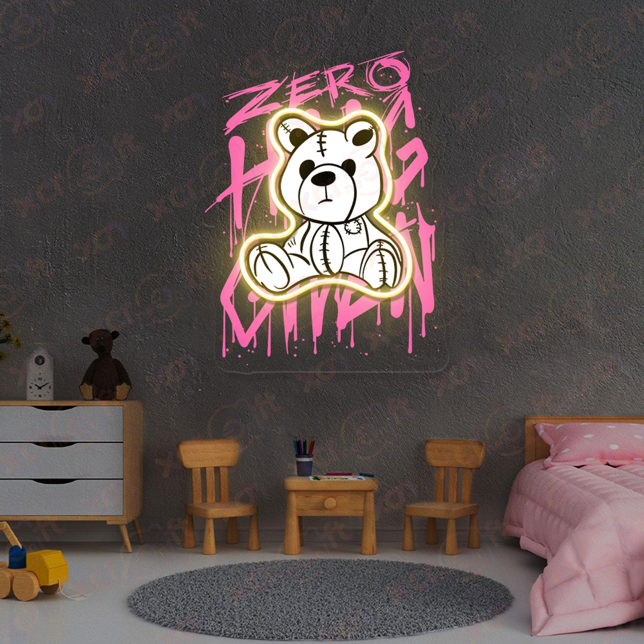 UV Neon Sign No Hug Given Bear Wall Art