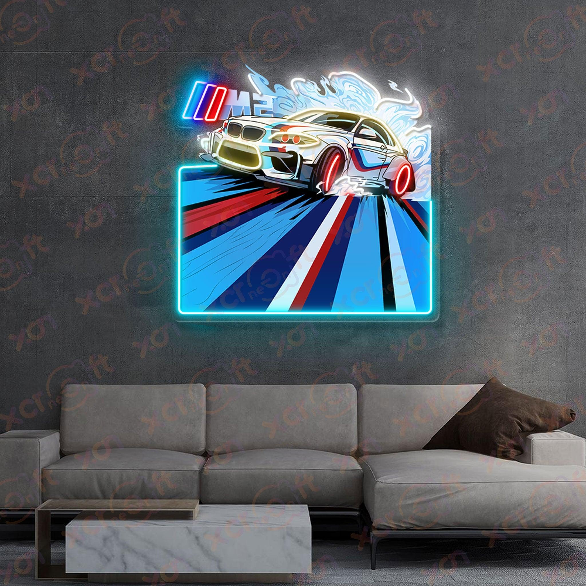 UV Neon Sign BMW Car Art for Wall Decoration