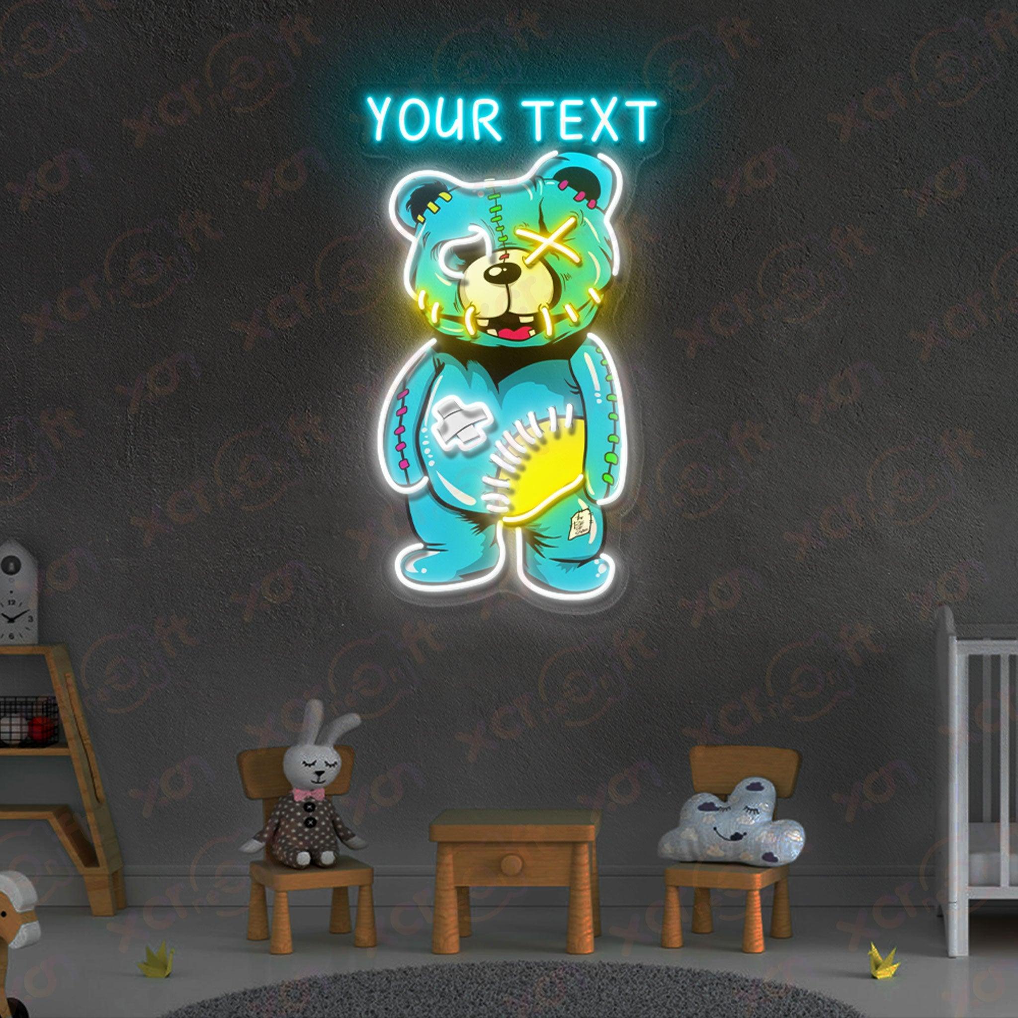 UV Neon Light Evil Bear Art for Wall Decoration