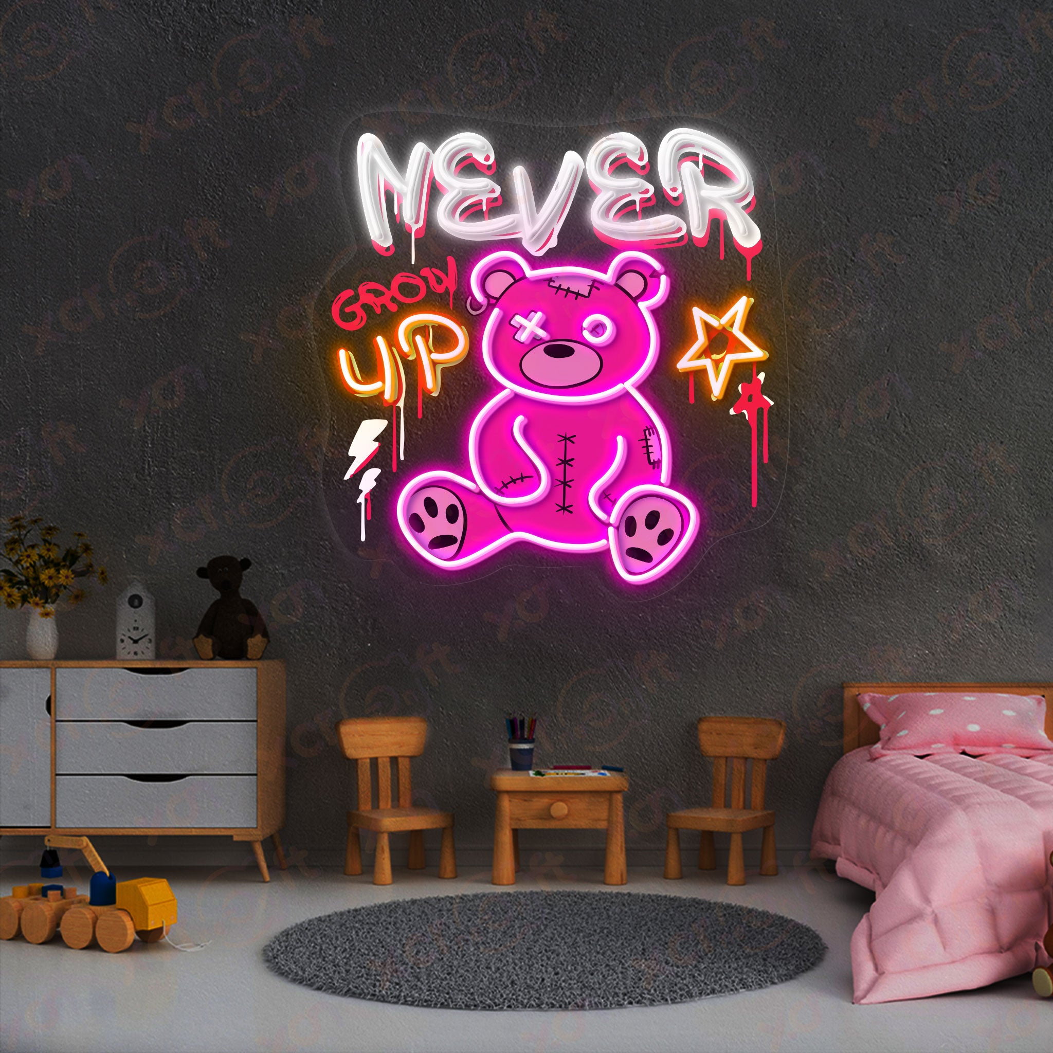 Never Grow Up Beer Durable Neon Sign Cartoon