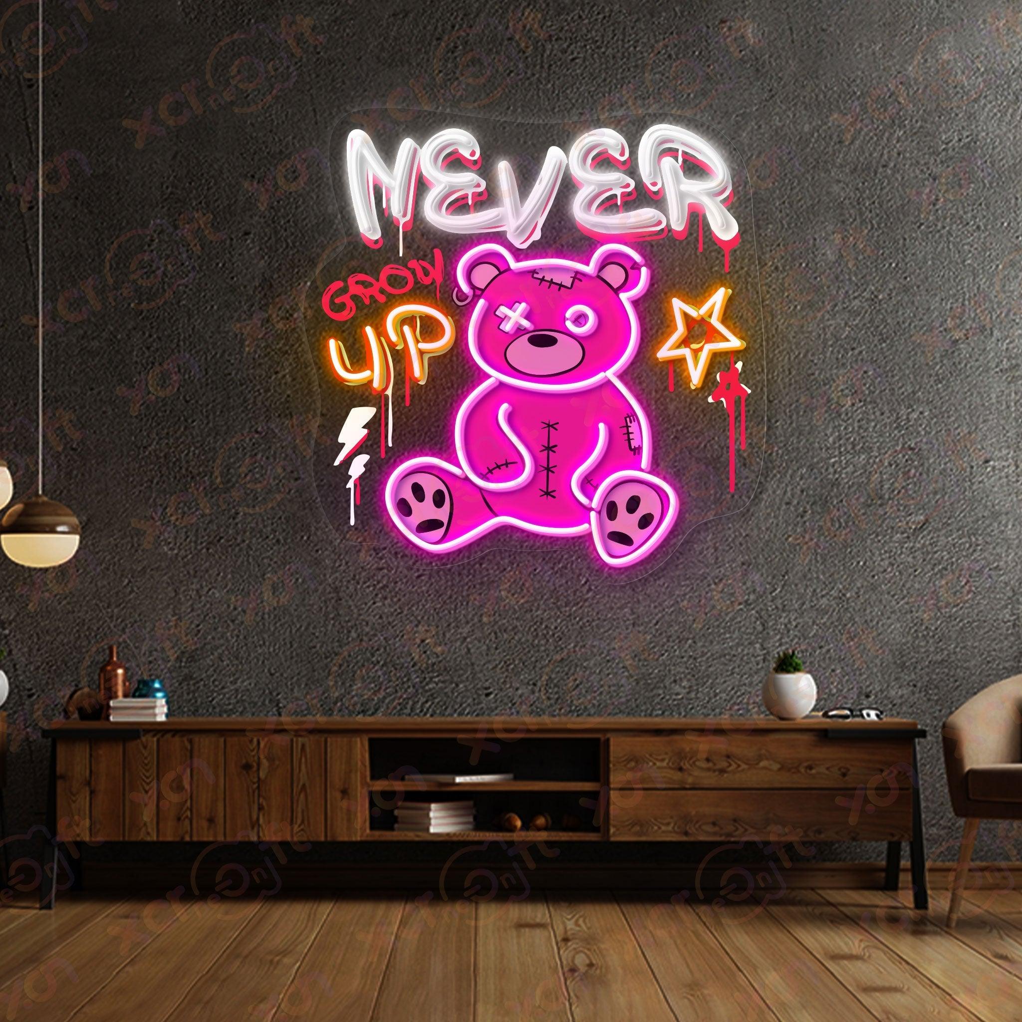 UV Printed Neon Sign Growing Up Bear