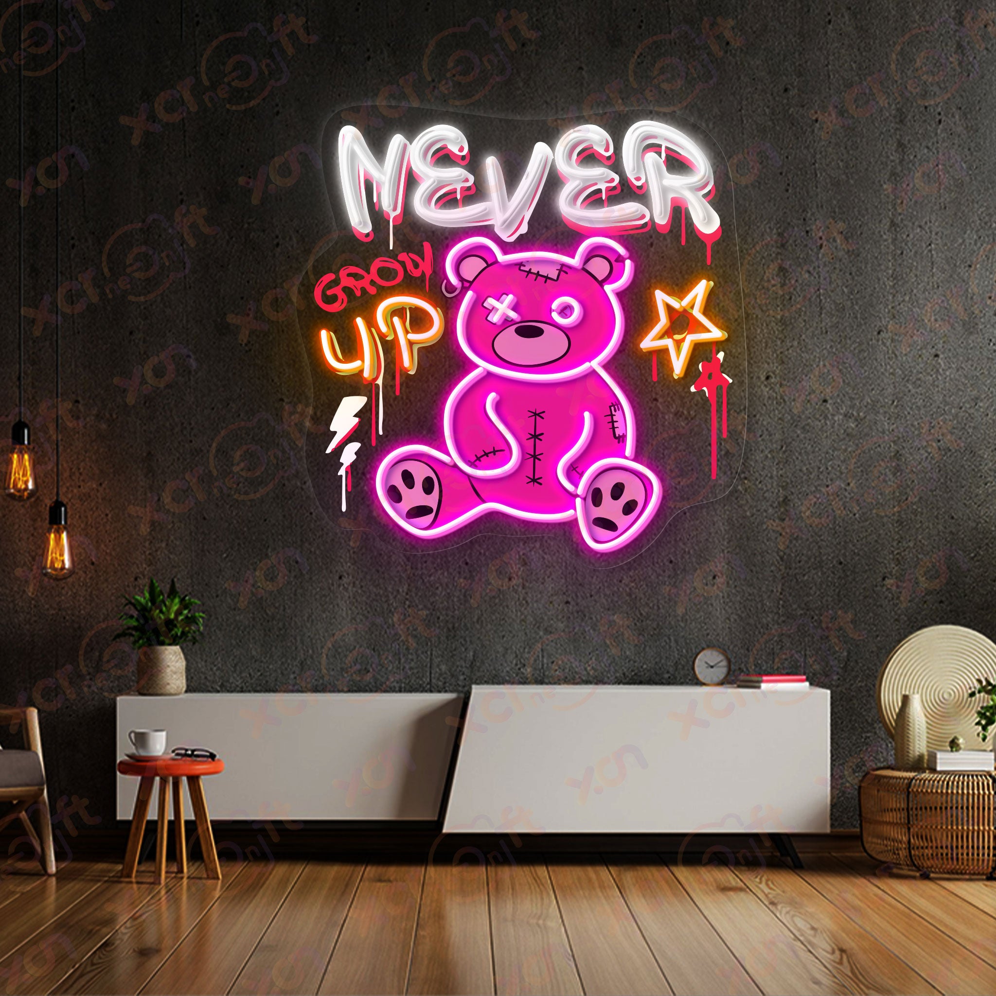 Never Grow Up Beer Durable Neon Sign Cartoon