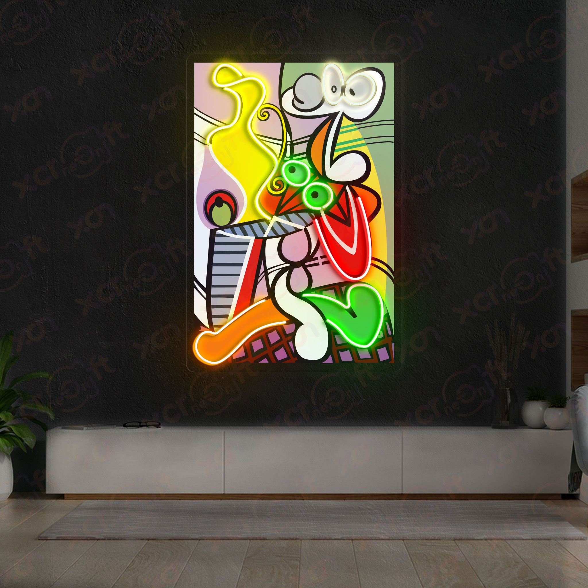 Cubist Rooster Neon Light