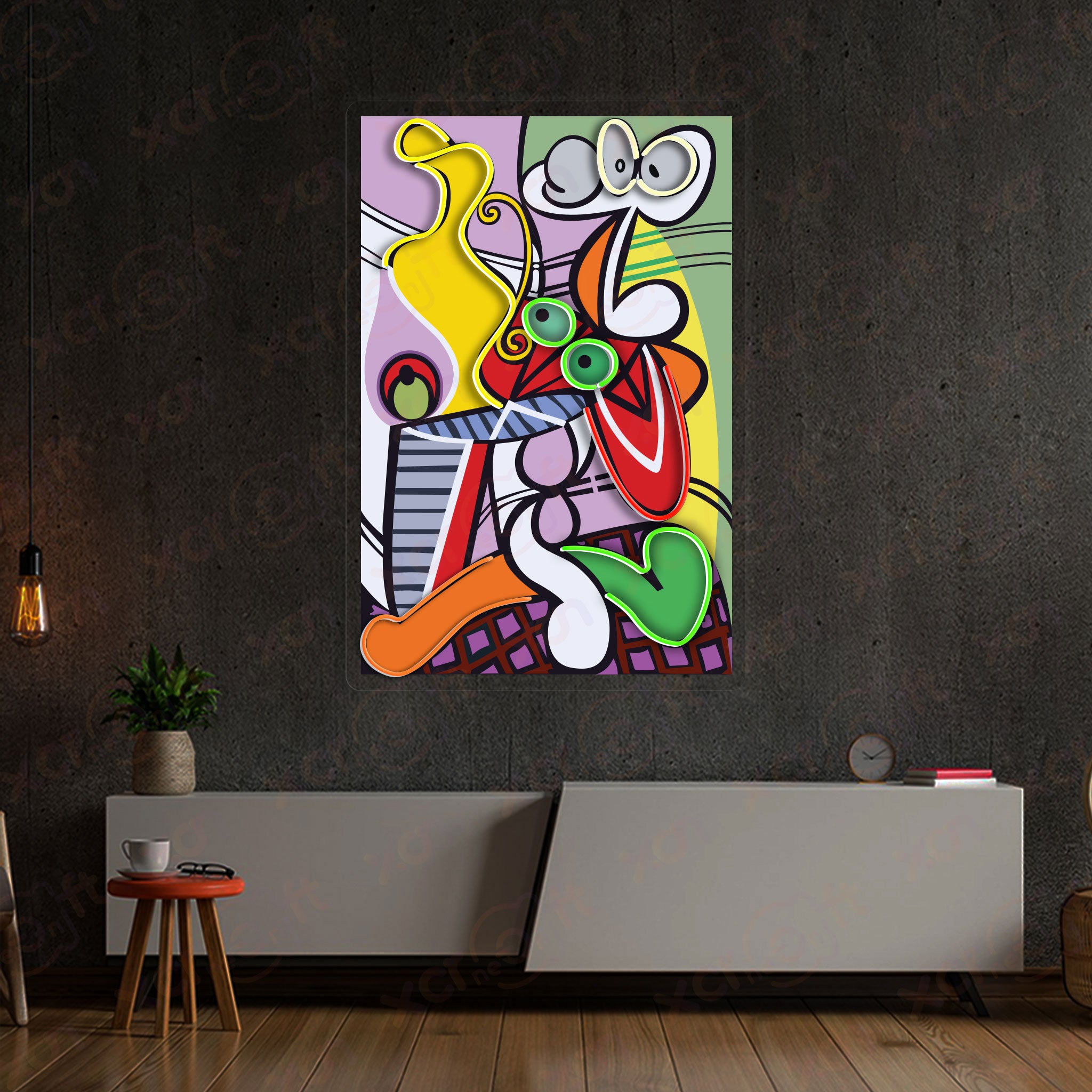 Cubist Rooster Neon Light