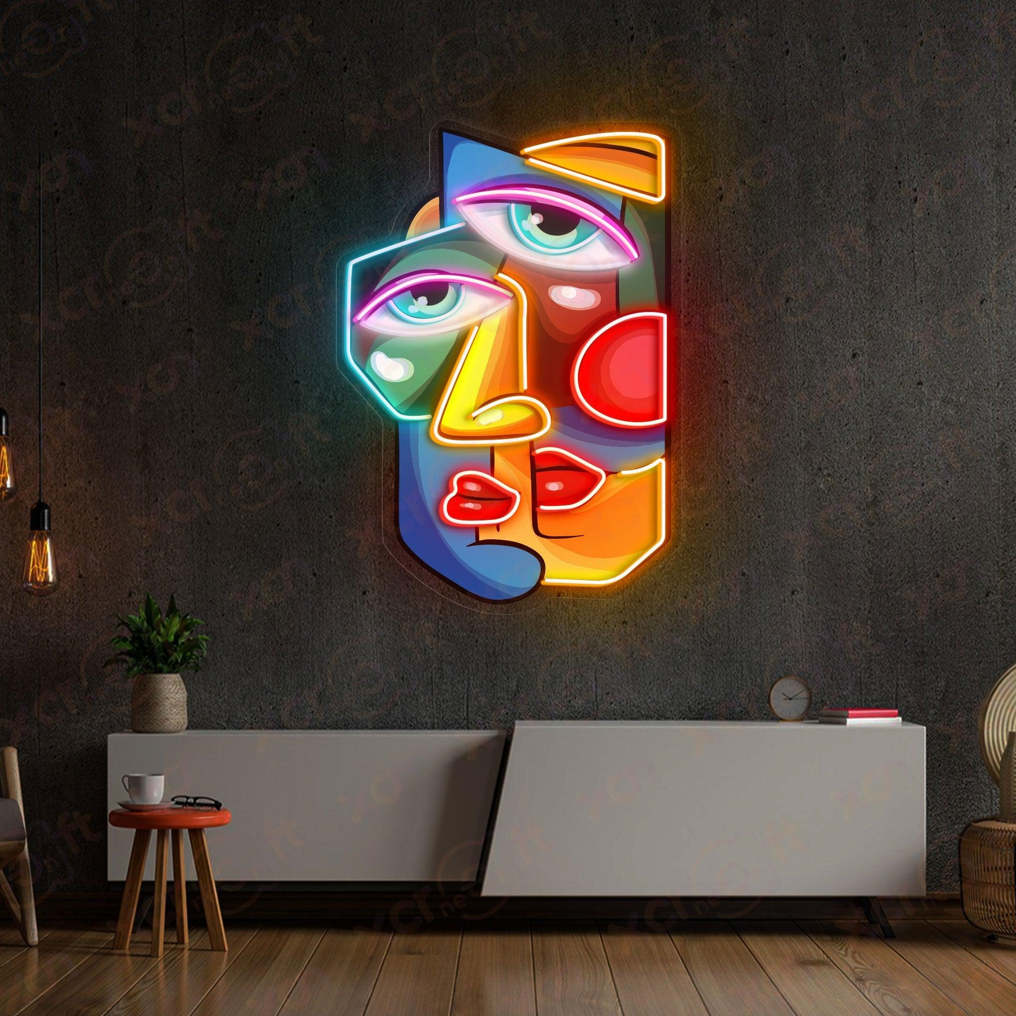 Colorful Abstract Faces Durable Neon Light