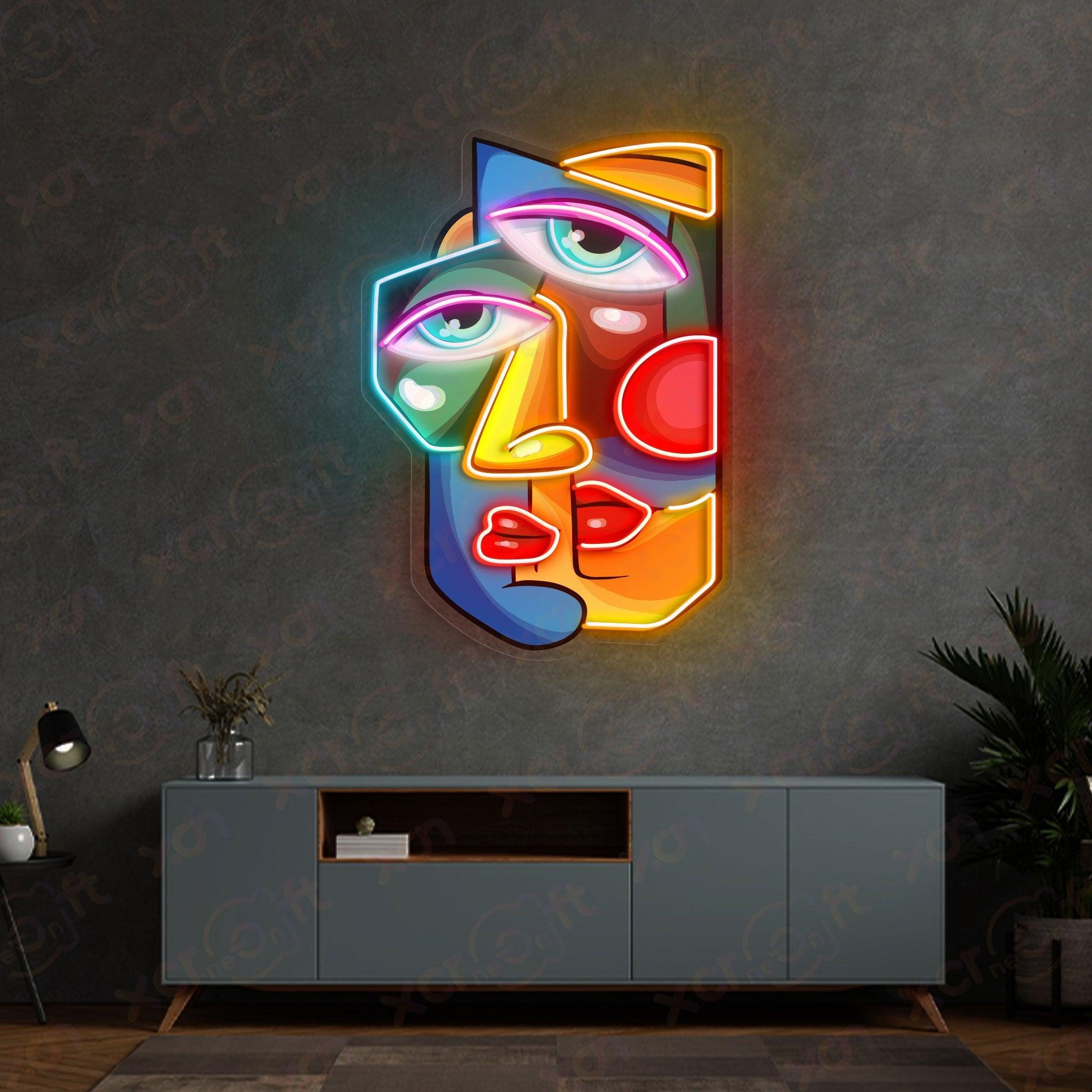 Colorful Abstract Faces Durable Neon Light