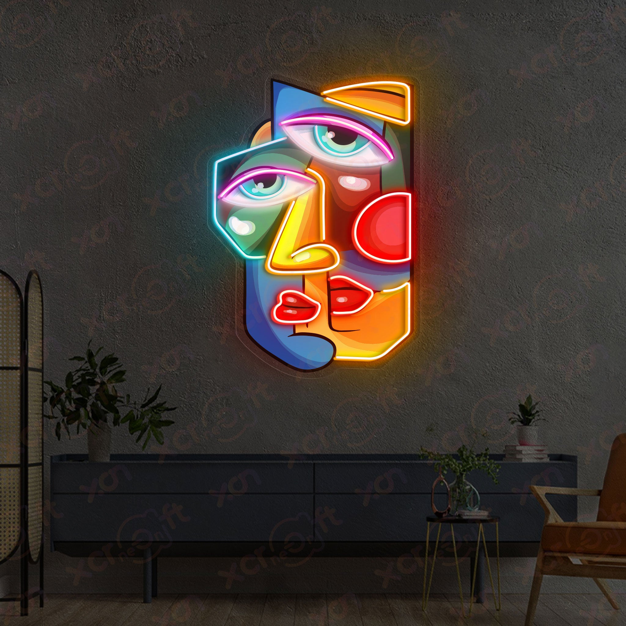 Colorful Abstract Faces Durable Neon Light