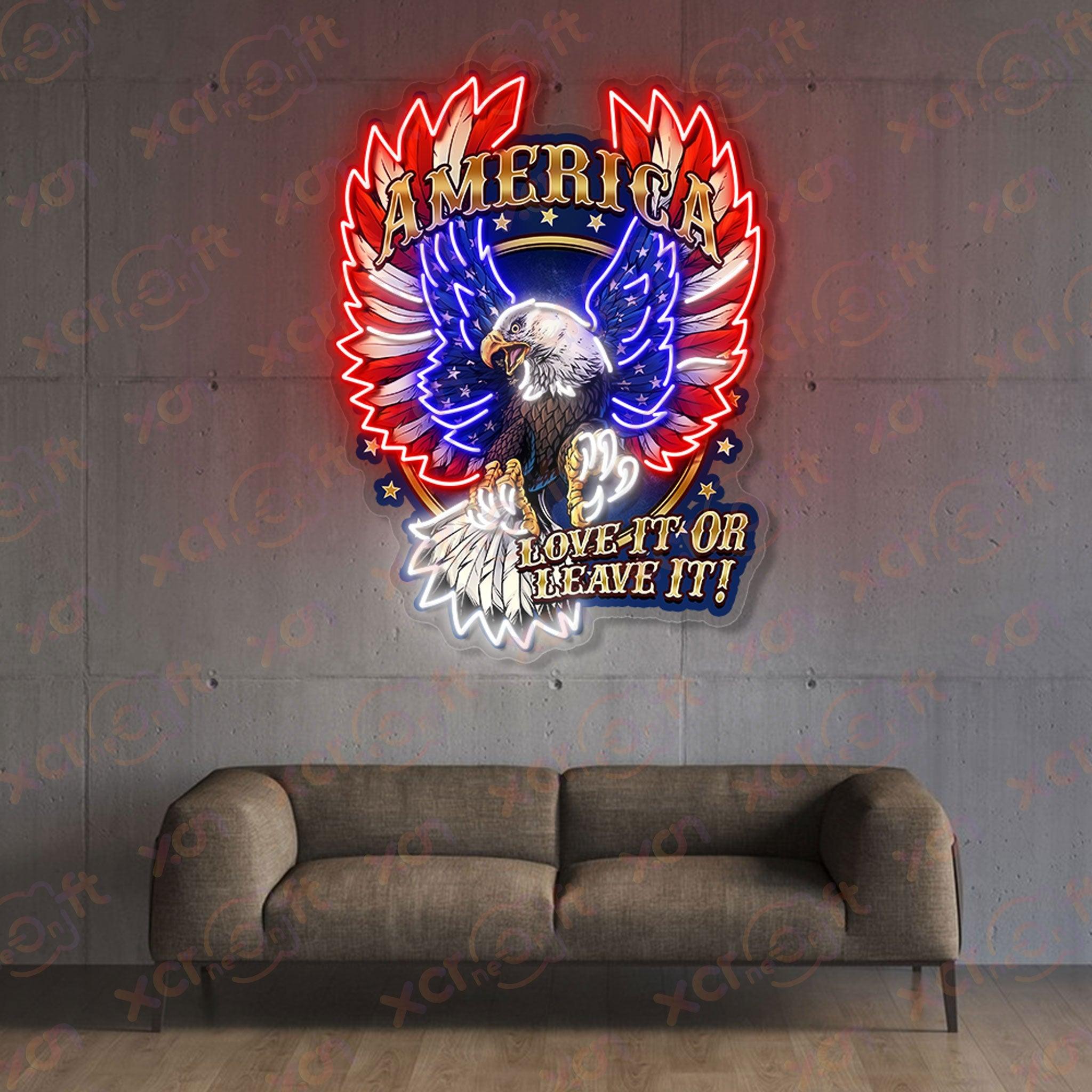 UV Custom Neon Sign Eagle neon sign with US flag