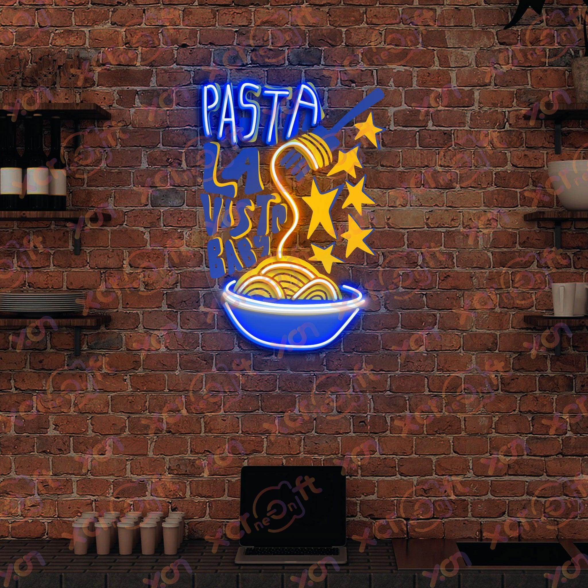 Neon Wall Art - Neon wall art above pasta dish