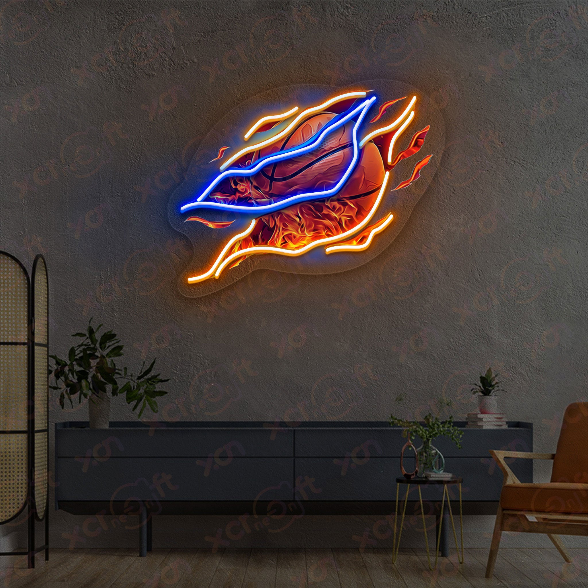 Basket Ball Neon Wall Art Sporty Vibe Decor