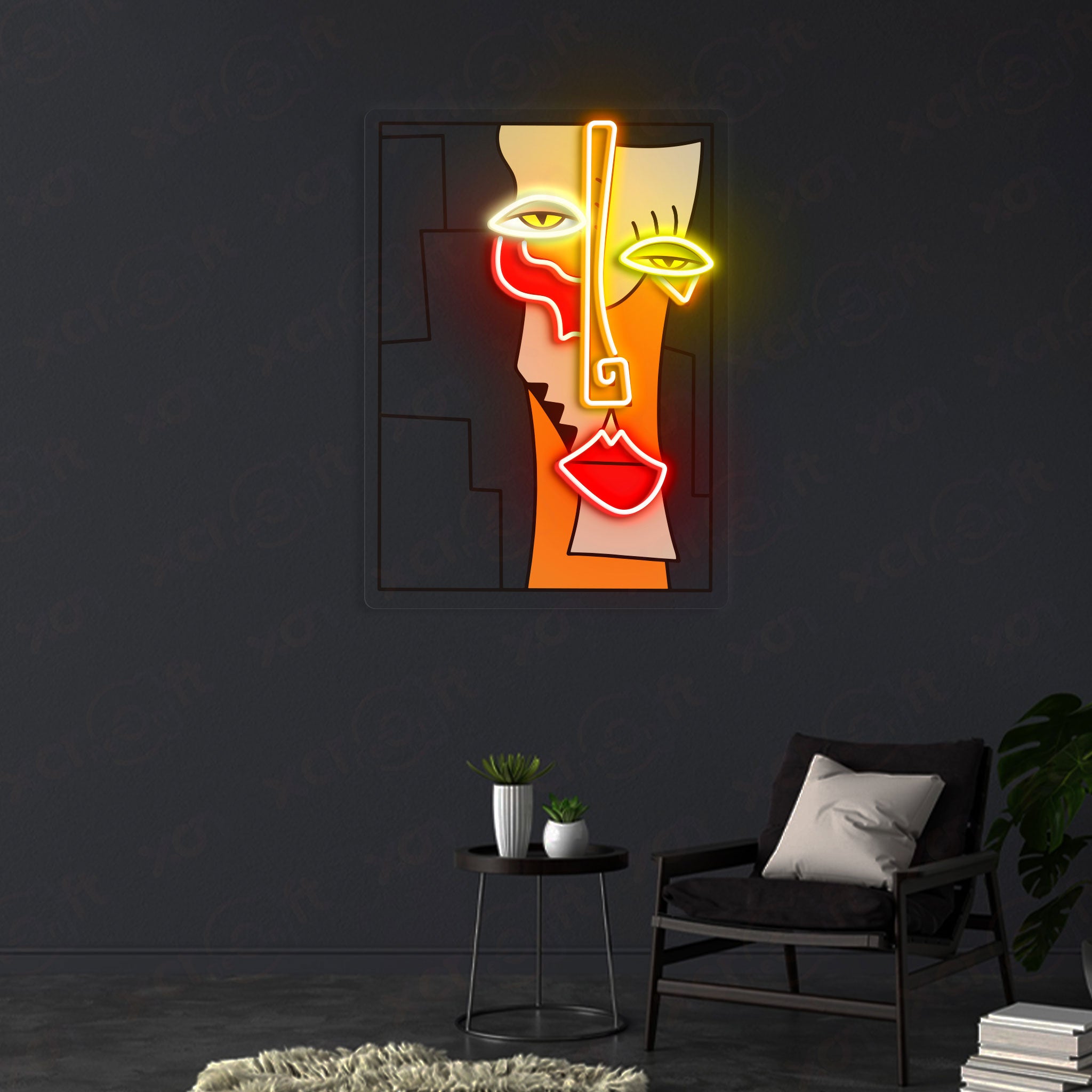 Cubist Abstract Face LED Neon Sign