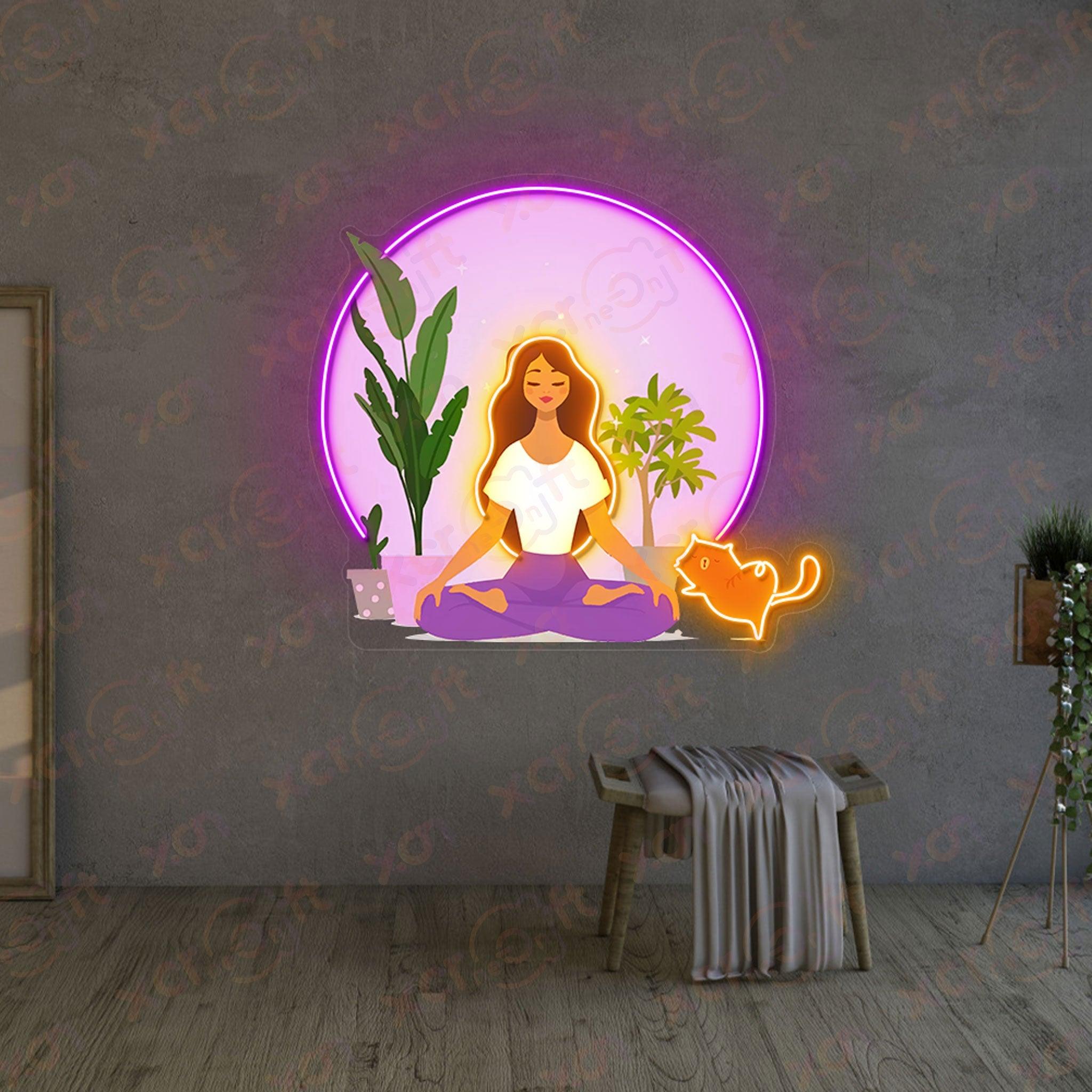 Yoga Girl and Cat Printed LED Neon Sign