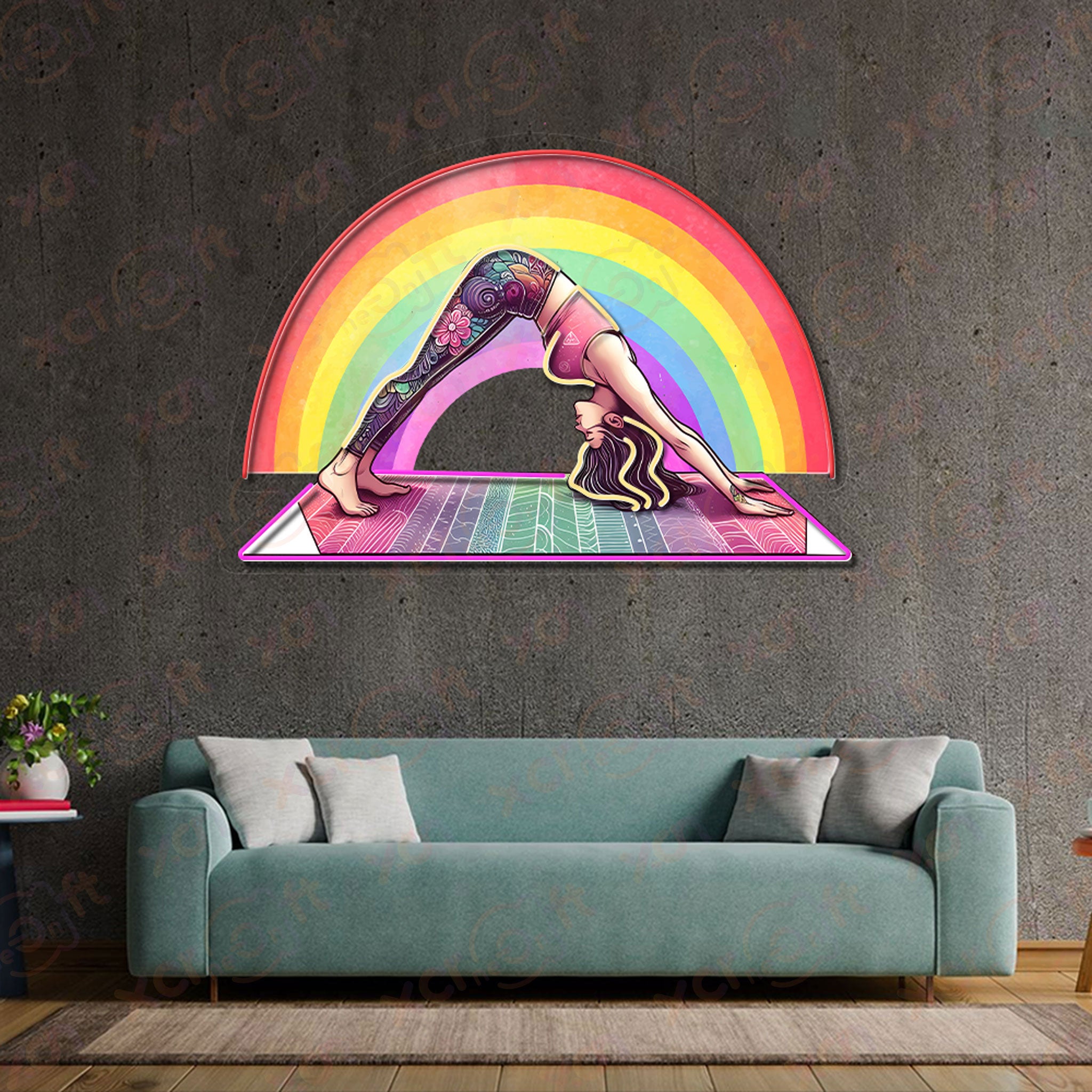 Yoga Girl and Rainbow Durable Neon Light