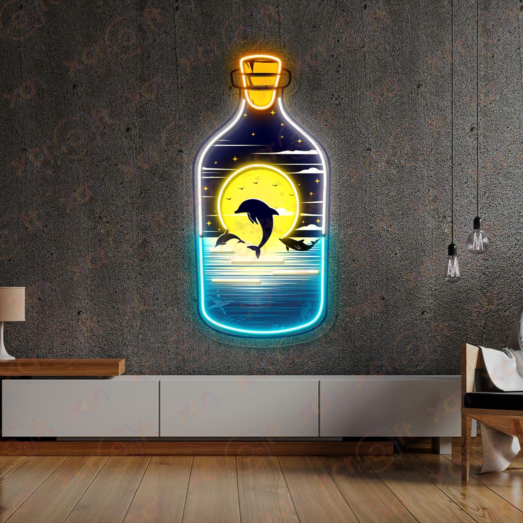 Dolphin Bottle UV Custom Neon Sign