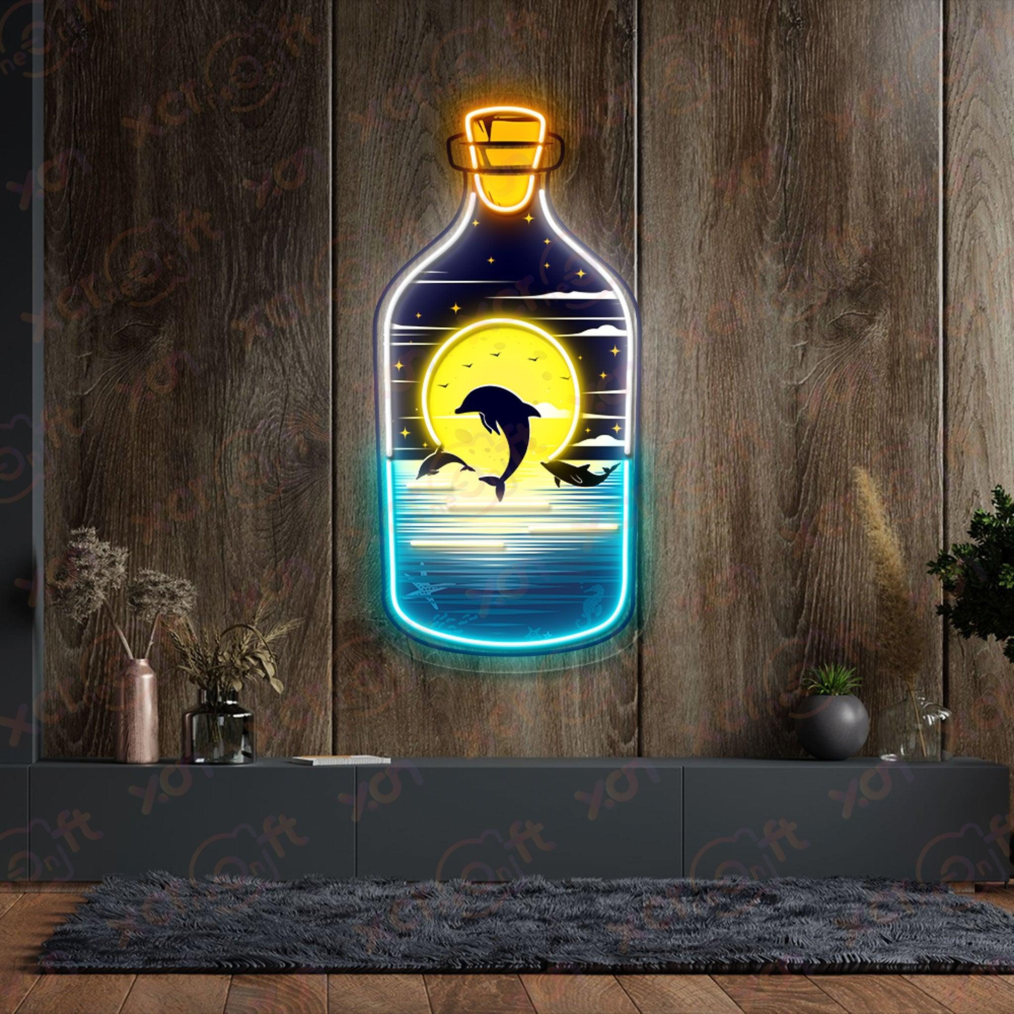 Dolphin Bottle UV Custom Neon Sign