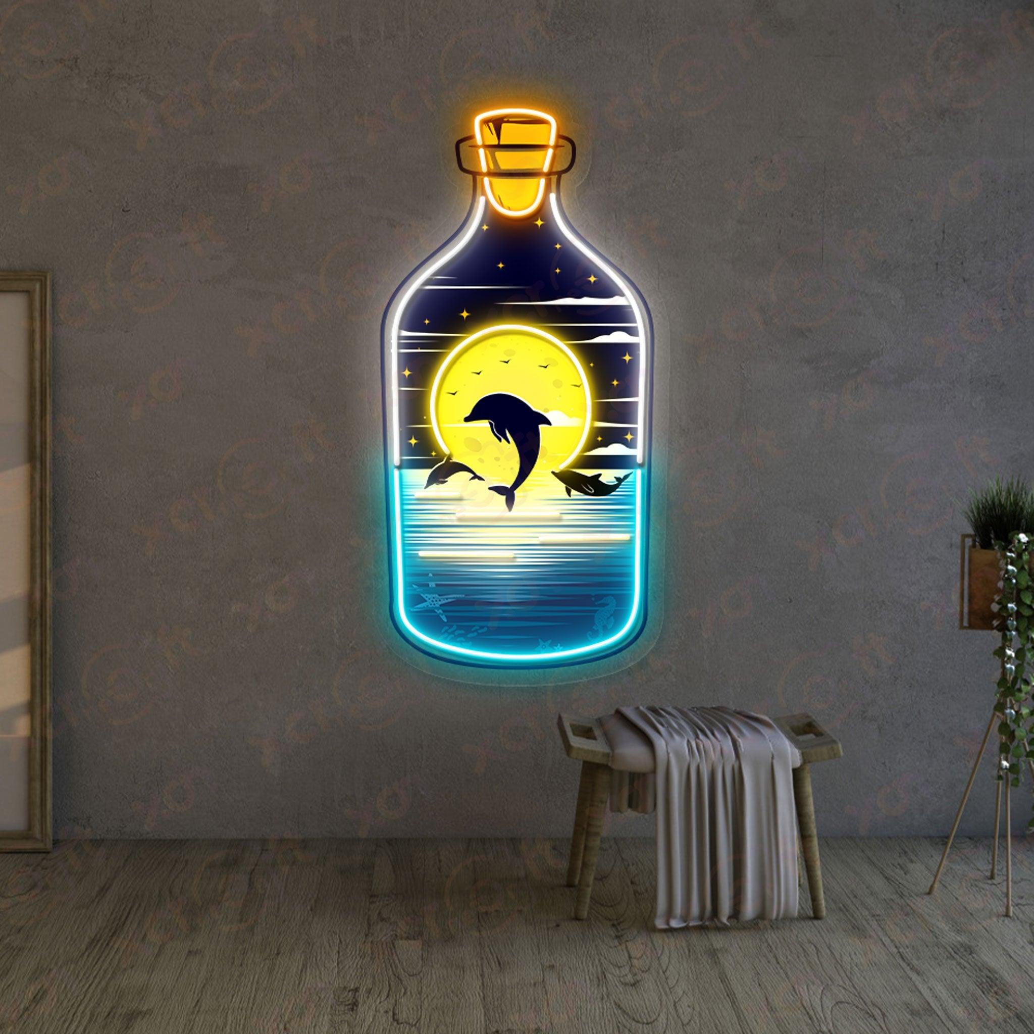 Dolphin Bottle UV Custom Neon Sign