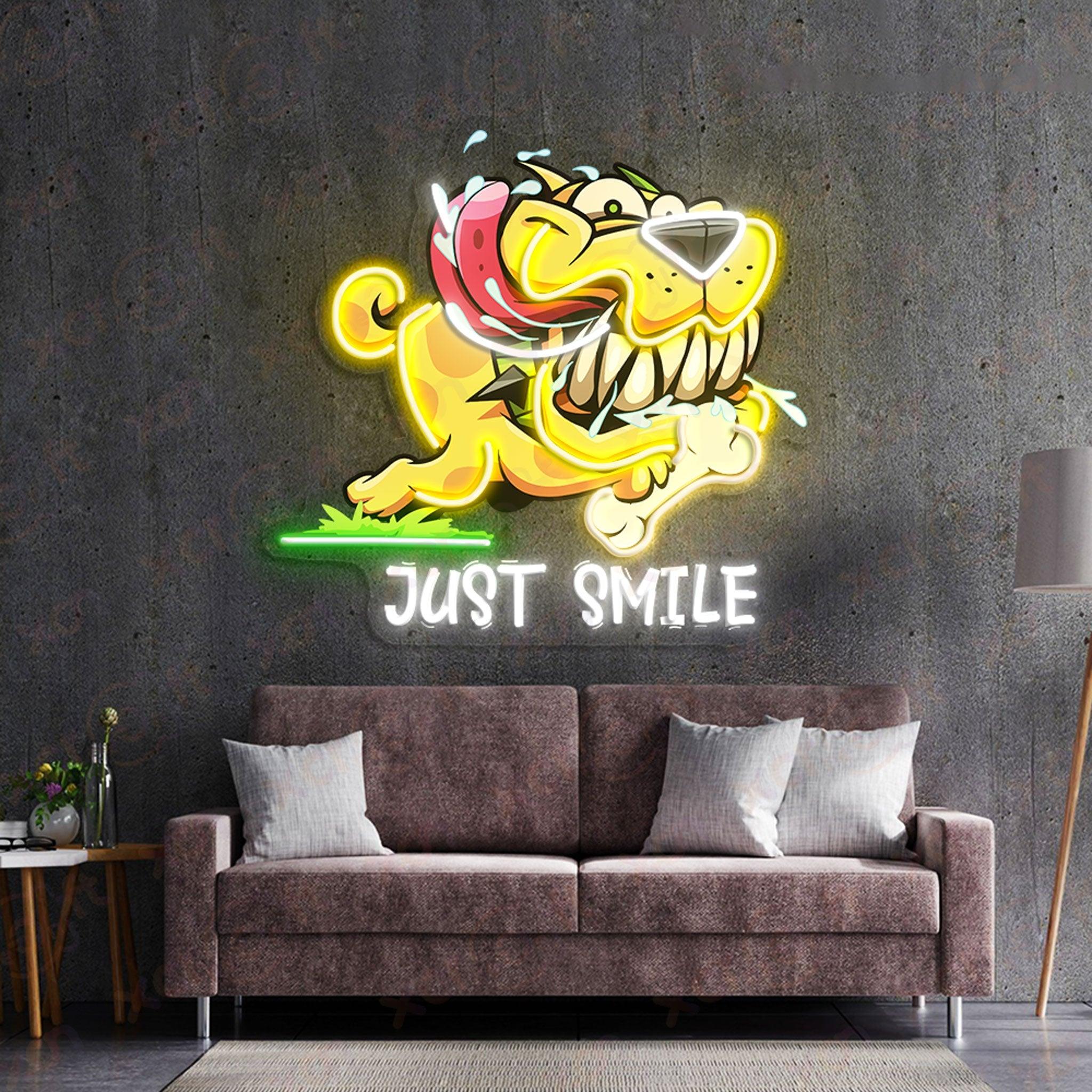 Just Smile Dog UV Printed Neon Sign