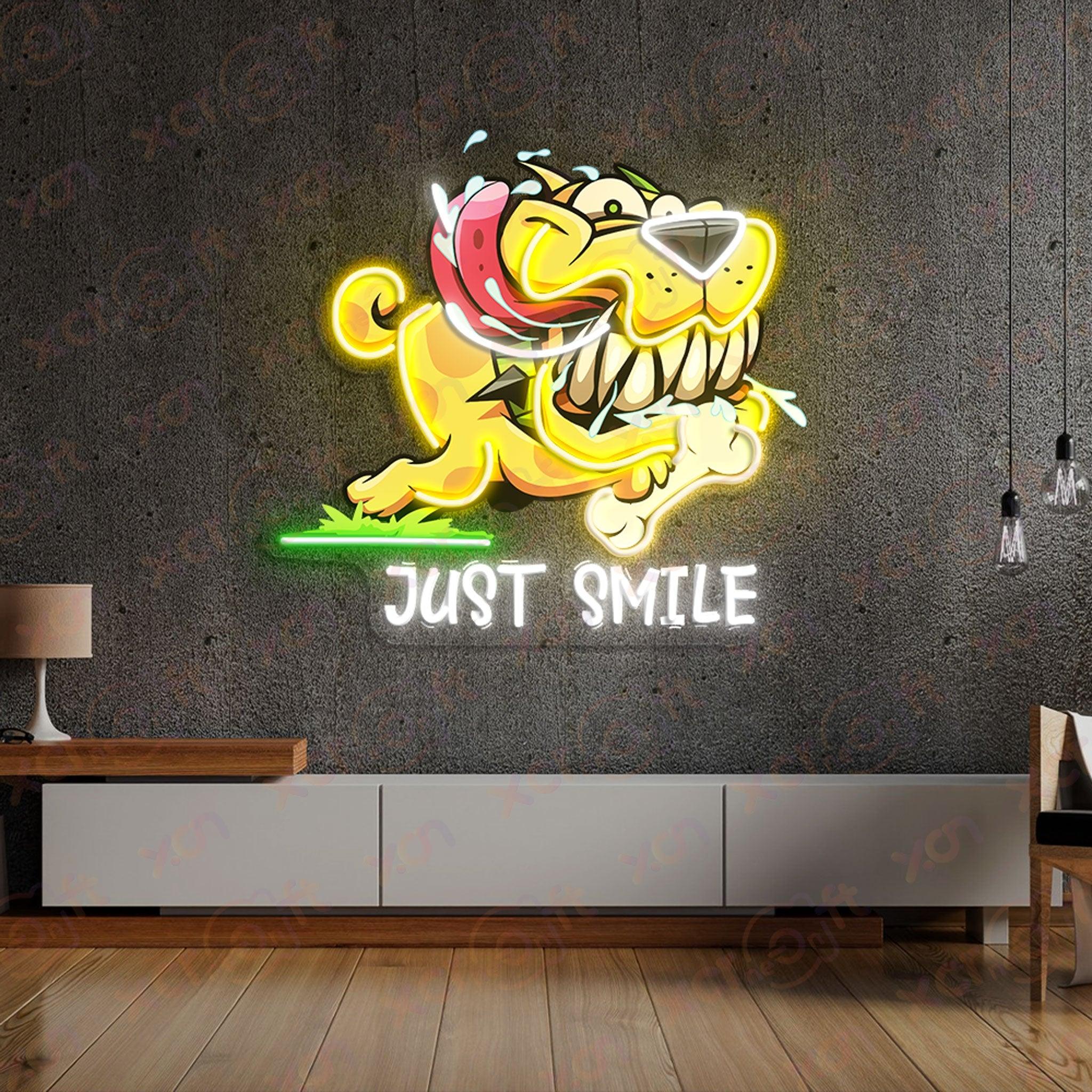 Just Smile Dog UV Printed Neon Sign