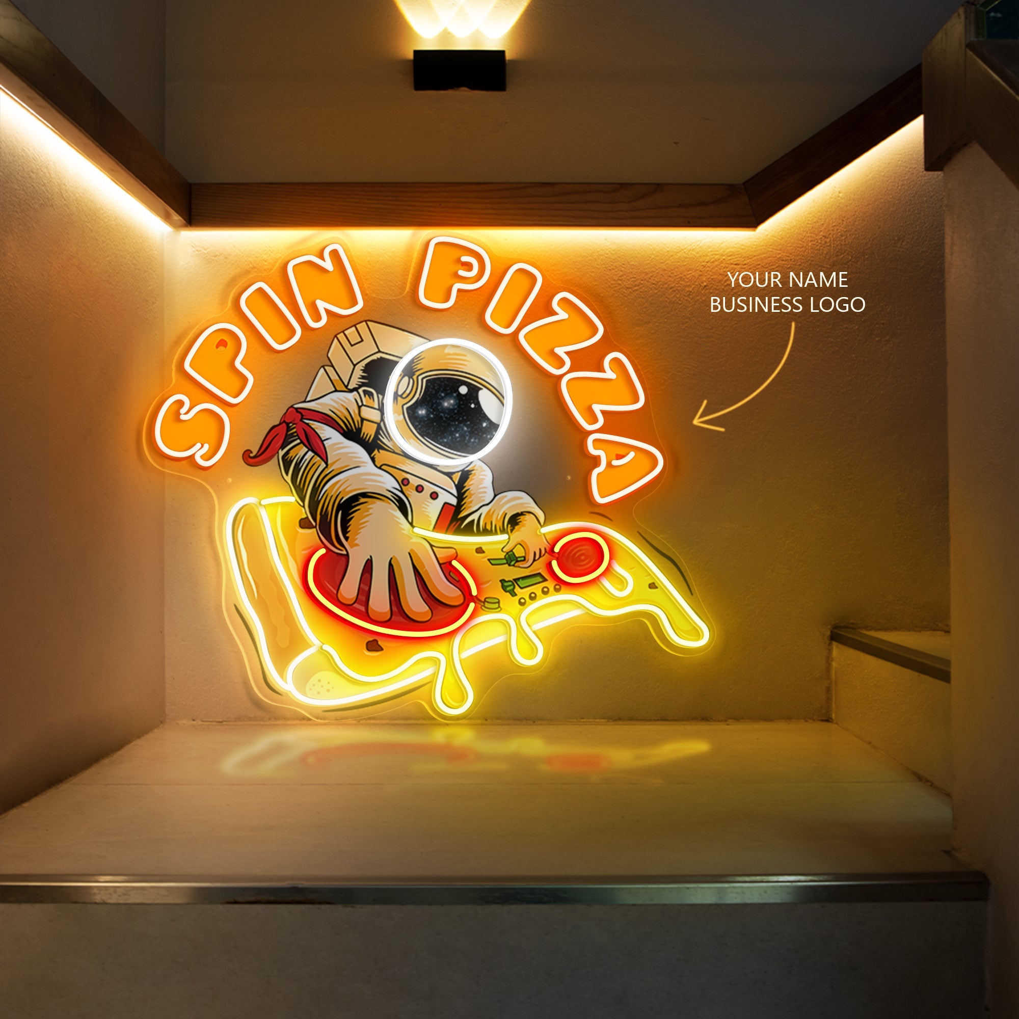 Astronaut Spins Pizza LED Neon Sign