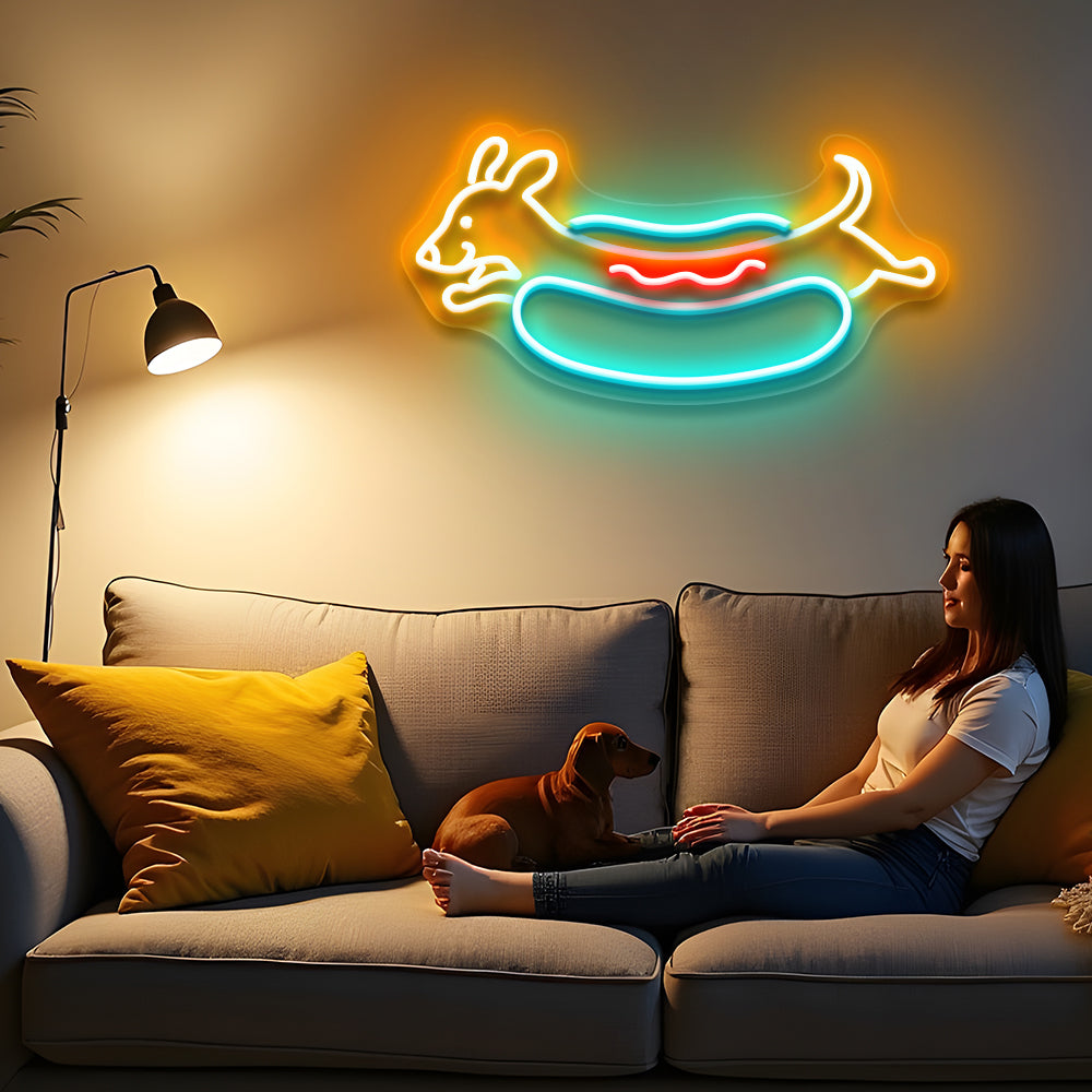 Hot Dog Neon Sign Dachshund Dog