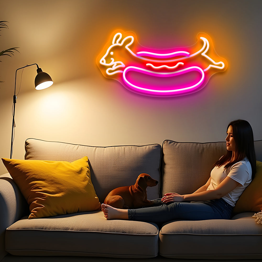 Hot Dog Neon Sign Dachshund Dog