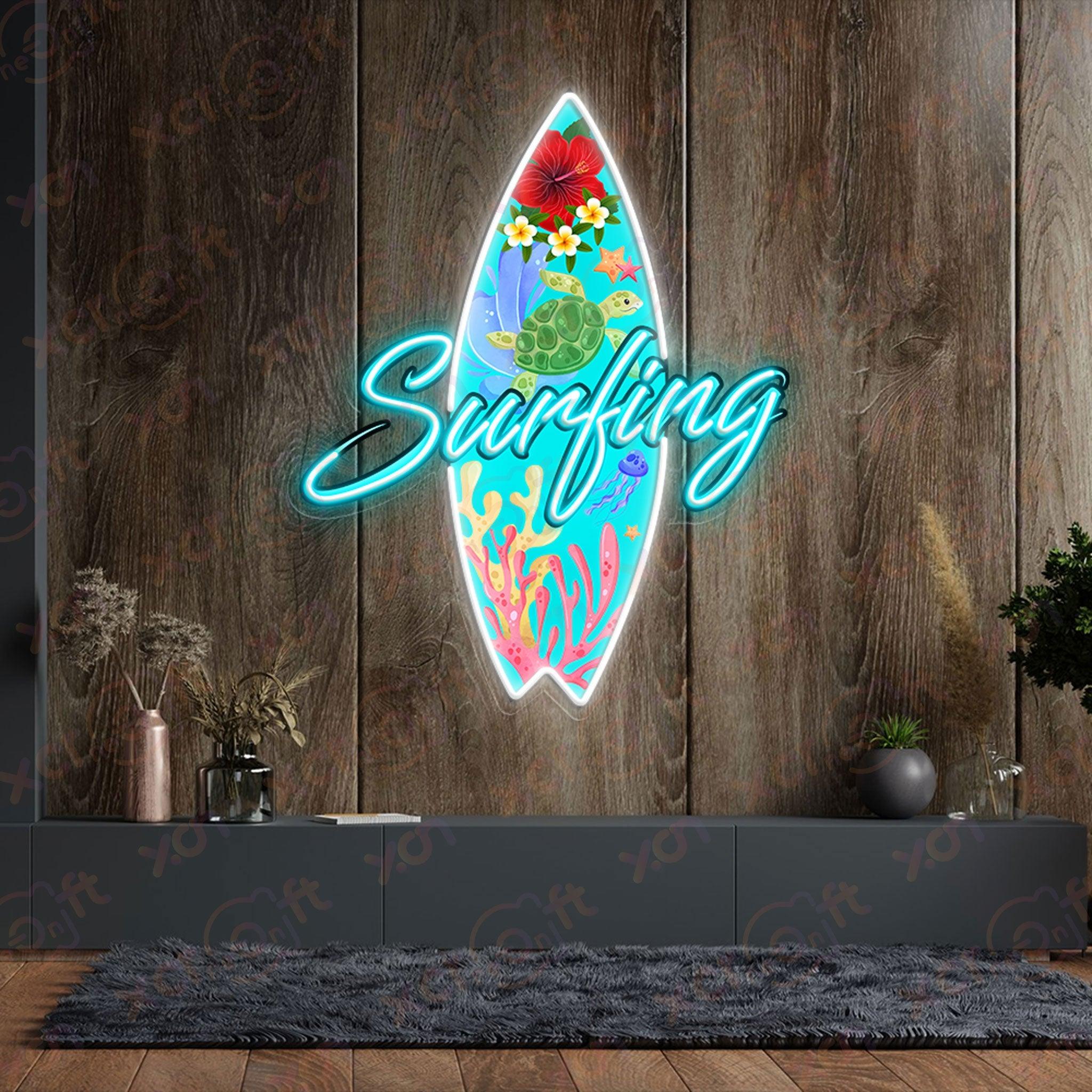 UV Printed Neon Sign - UV printed neon sign on surfboard